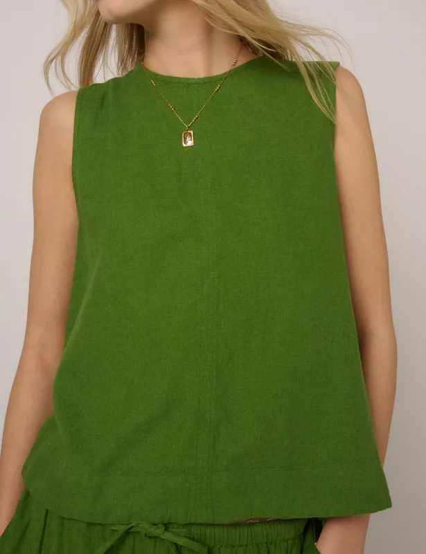 Green Linen-Blend Stirling Top sold by Nobody's Child
