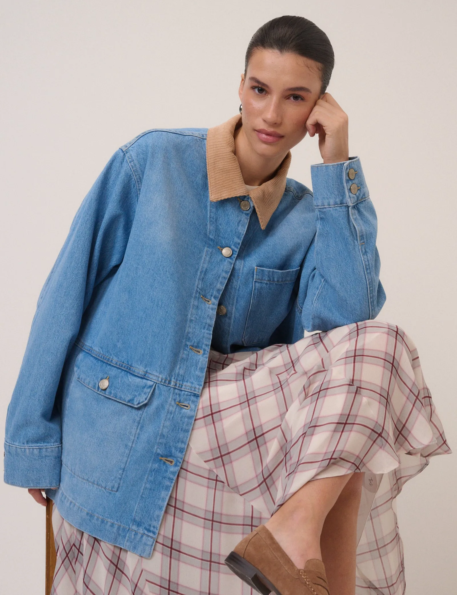 Blue Denim Cord Collar Jacket sold by Nobody's Child