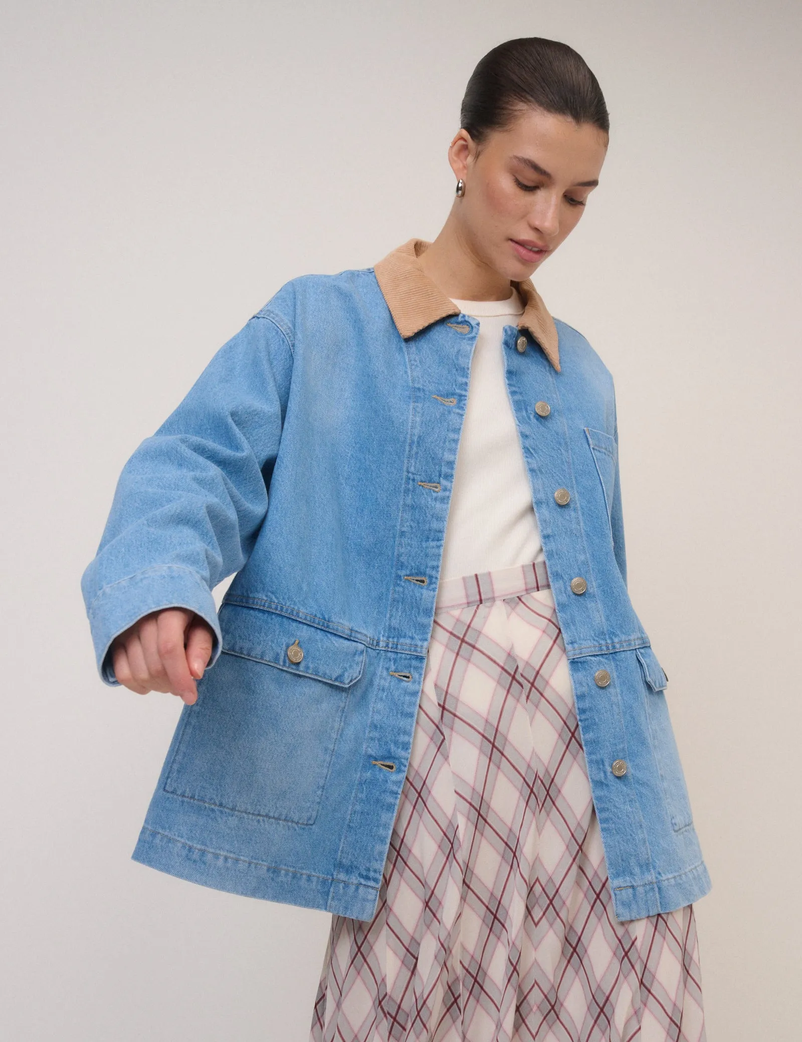 Blue Denim Cord Collar Jacket sold by Nobody's Child product image thumbnail 4