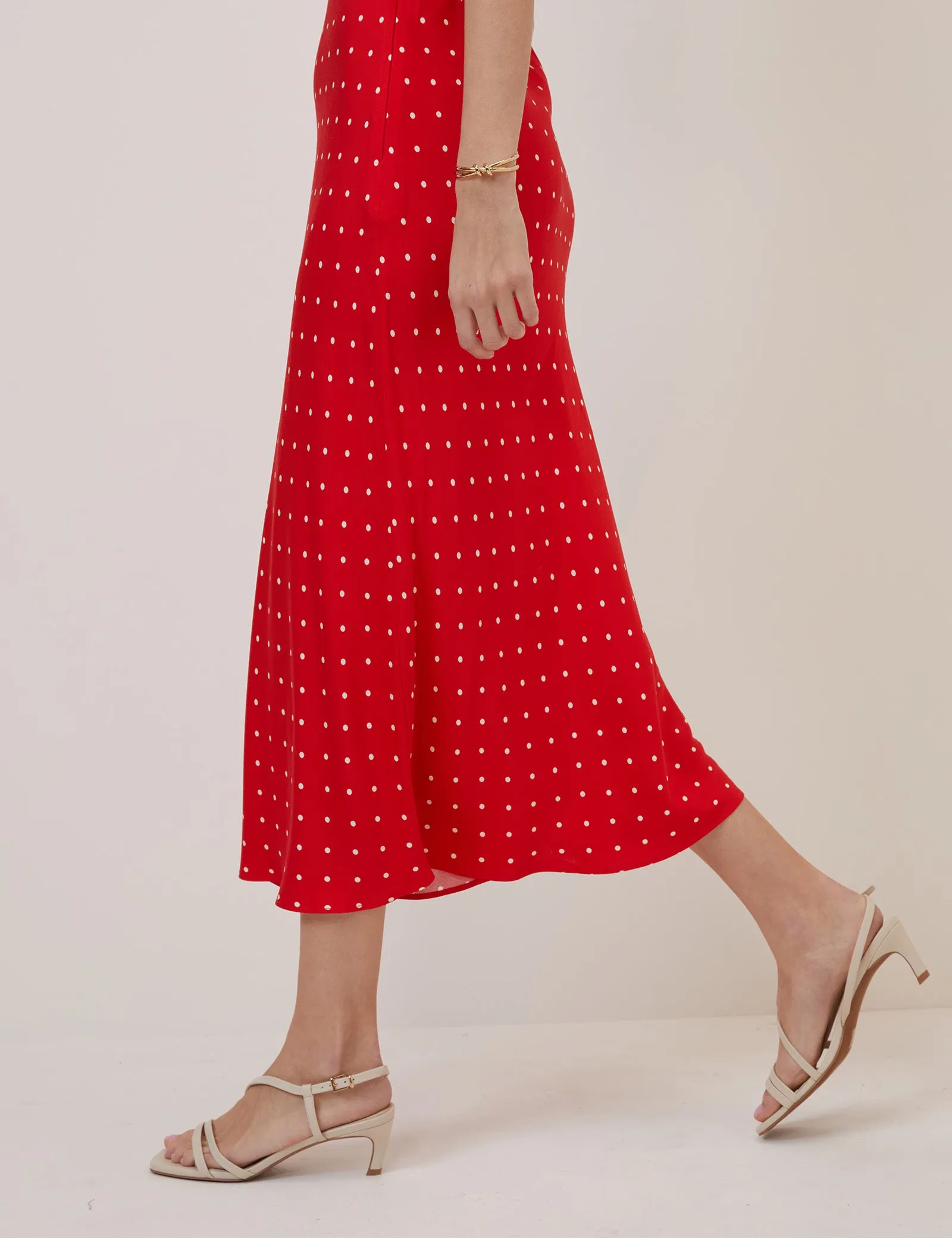 Red Polka Dot V Neck Lina Midi Dress sold by Nobody's Child product image thumbnail 5