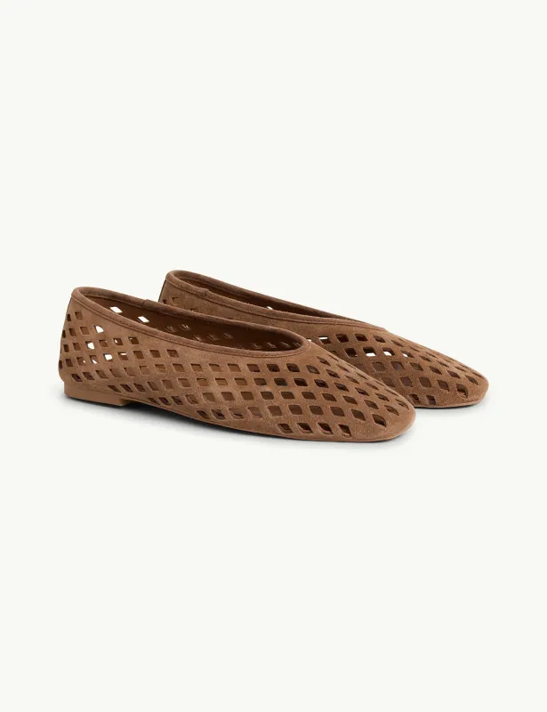 Brown Suede Cut Out Ballerina Flats sold by Nobody's Child