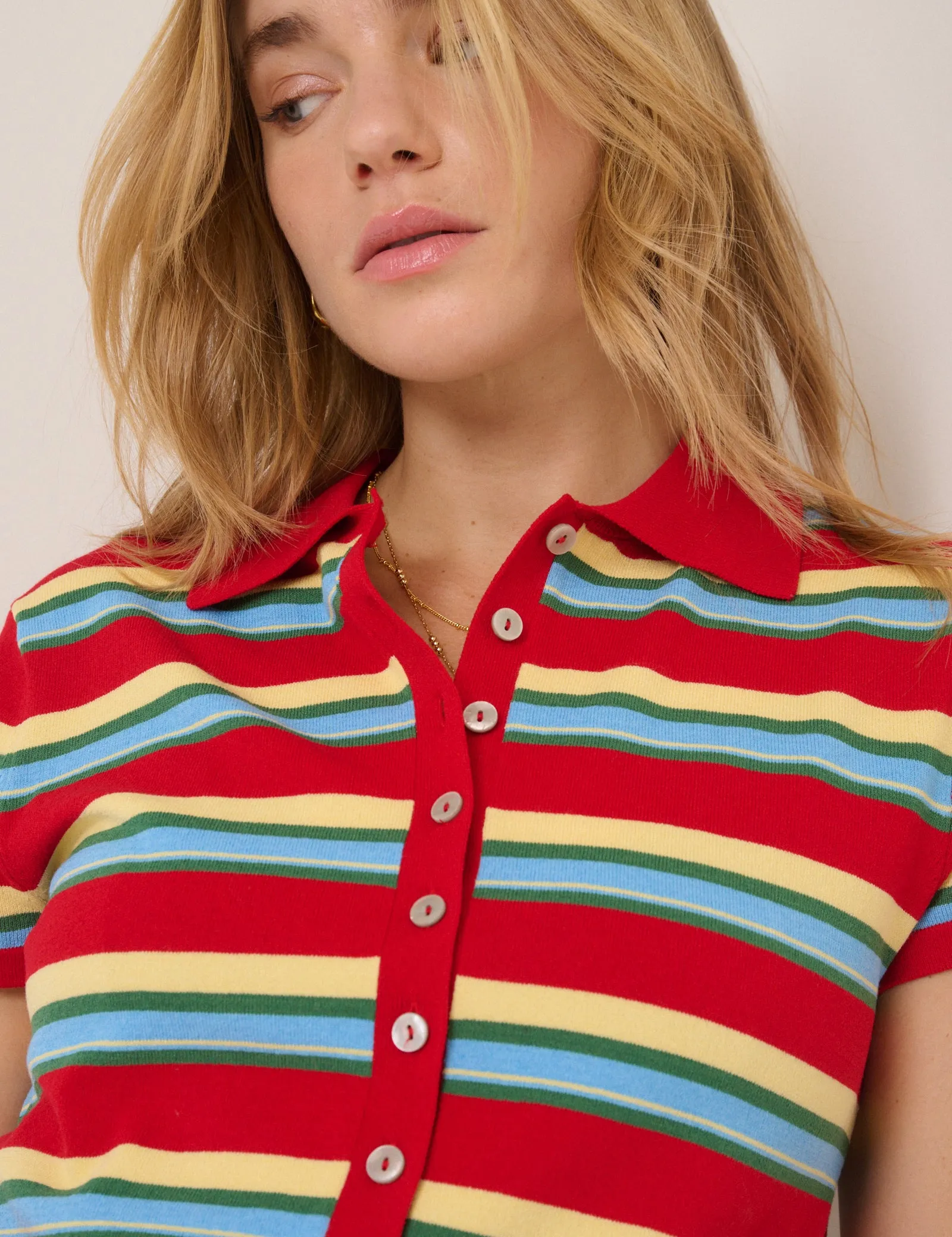 Red Striped Knitted Polo Top sold by Nobody's Child product image thumbnail 2