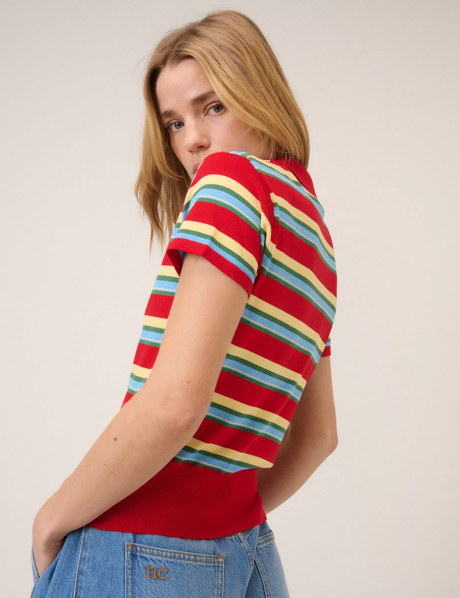 Red Striped Knitted Polo Top sold by Nobody's Child product image thumbnail 5