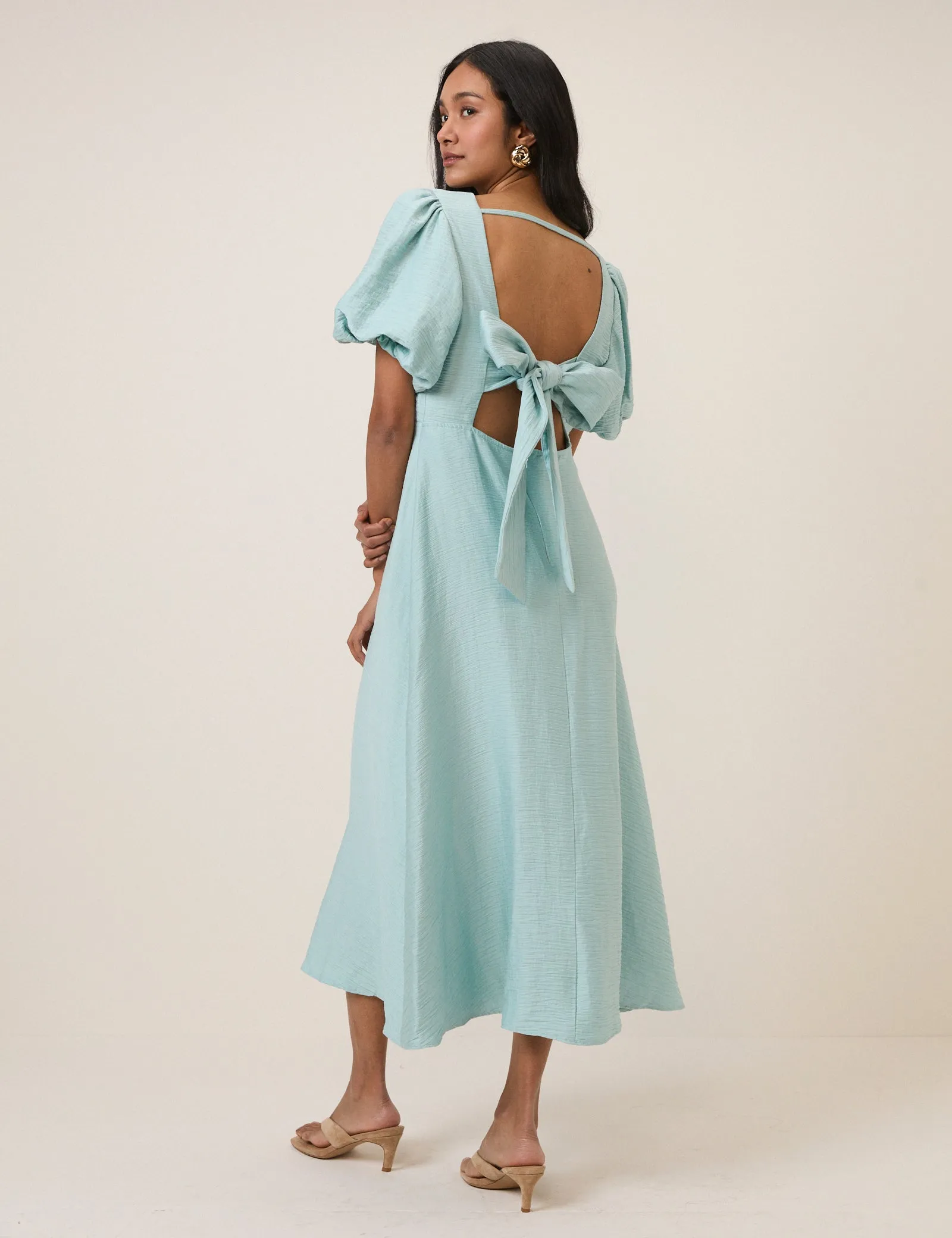 Blue Puff Sleeve Zola Midi Dress sold by Nobody's Child product image thumbnail 5
