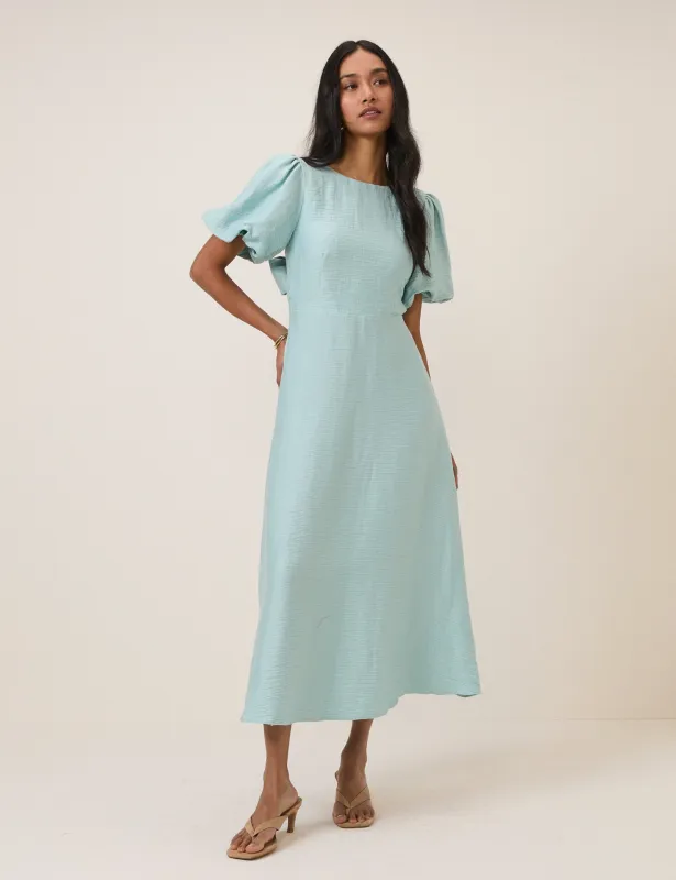 Blue Puff Sleeve Zola Midi Dress sold by Nobody's Child