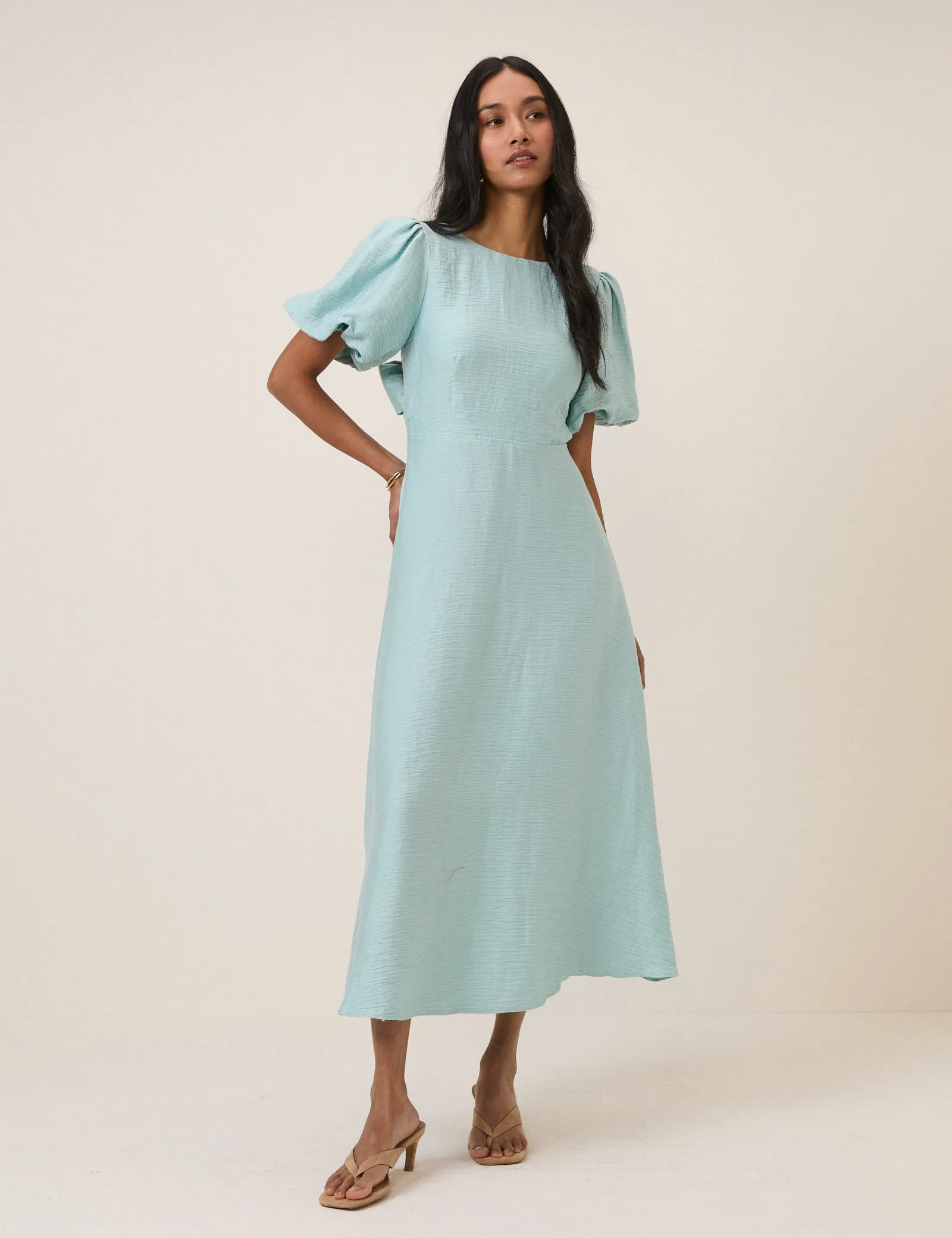 Blue Puff Sleeve Zola Midi Dress sold by Nobody's Child