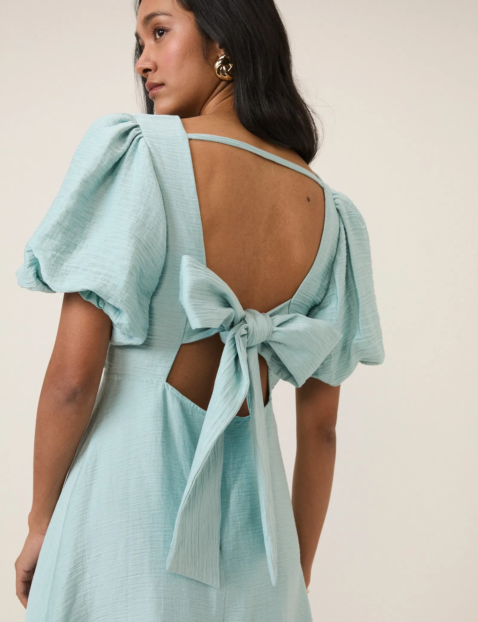 Blue Puff Sleeve Zola Midi Dress sold by Nobody's Child product image thumbnail 2