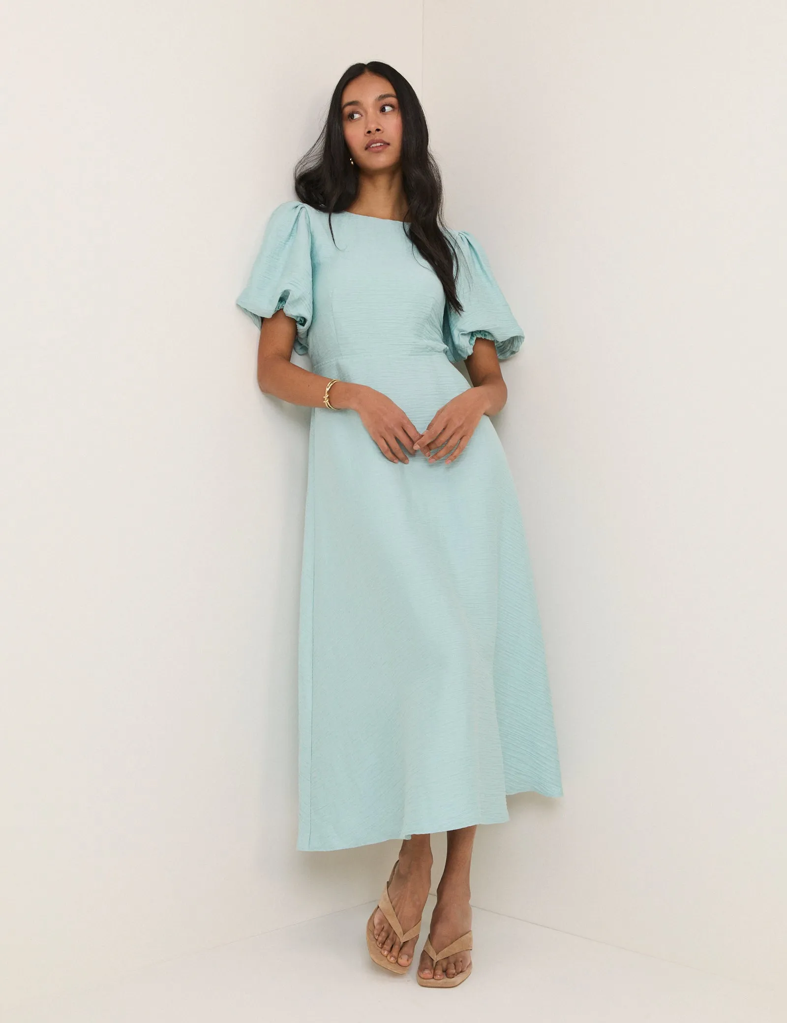 Blue Puff Sleeve Zola Midi Dress sold by Nobody's Child product image thumbnail 4