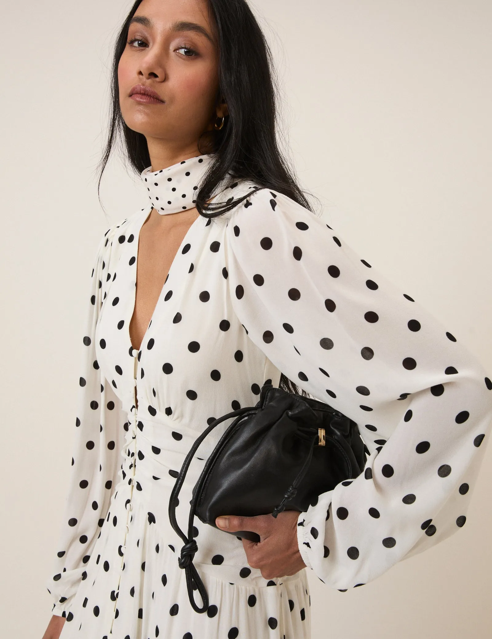 White Polka Dot Luna Midi Dress sold by Nobody's Child product image thumbnail 2