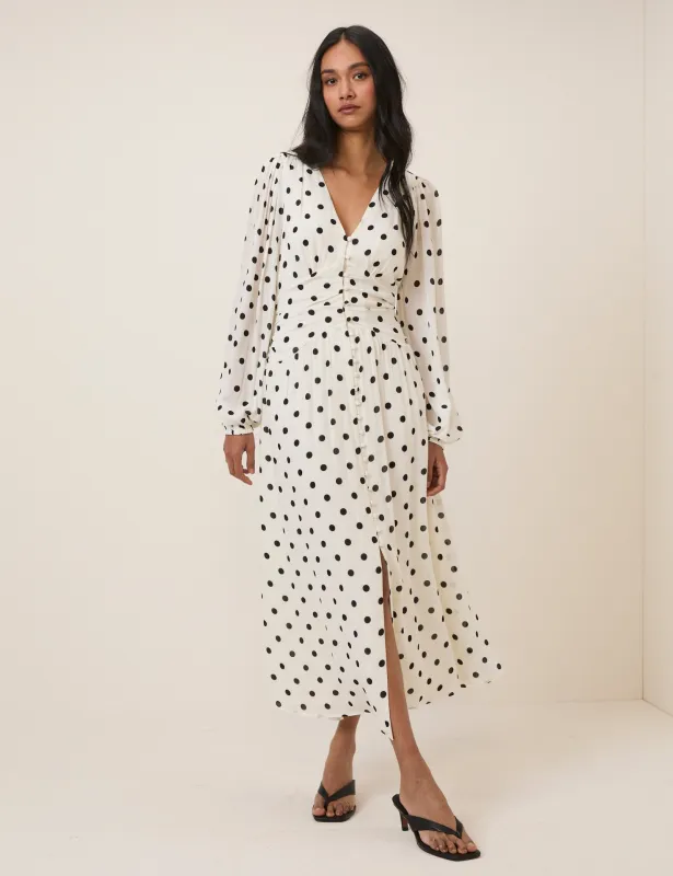 White Polka Dot Luna Midi Dress made by Nobody's Child