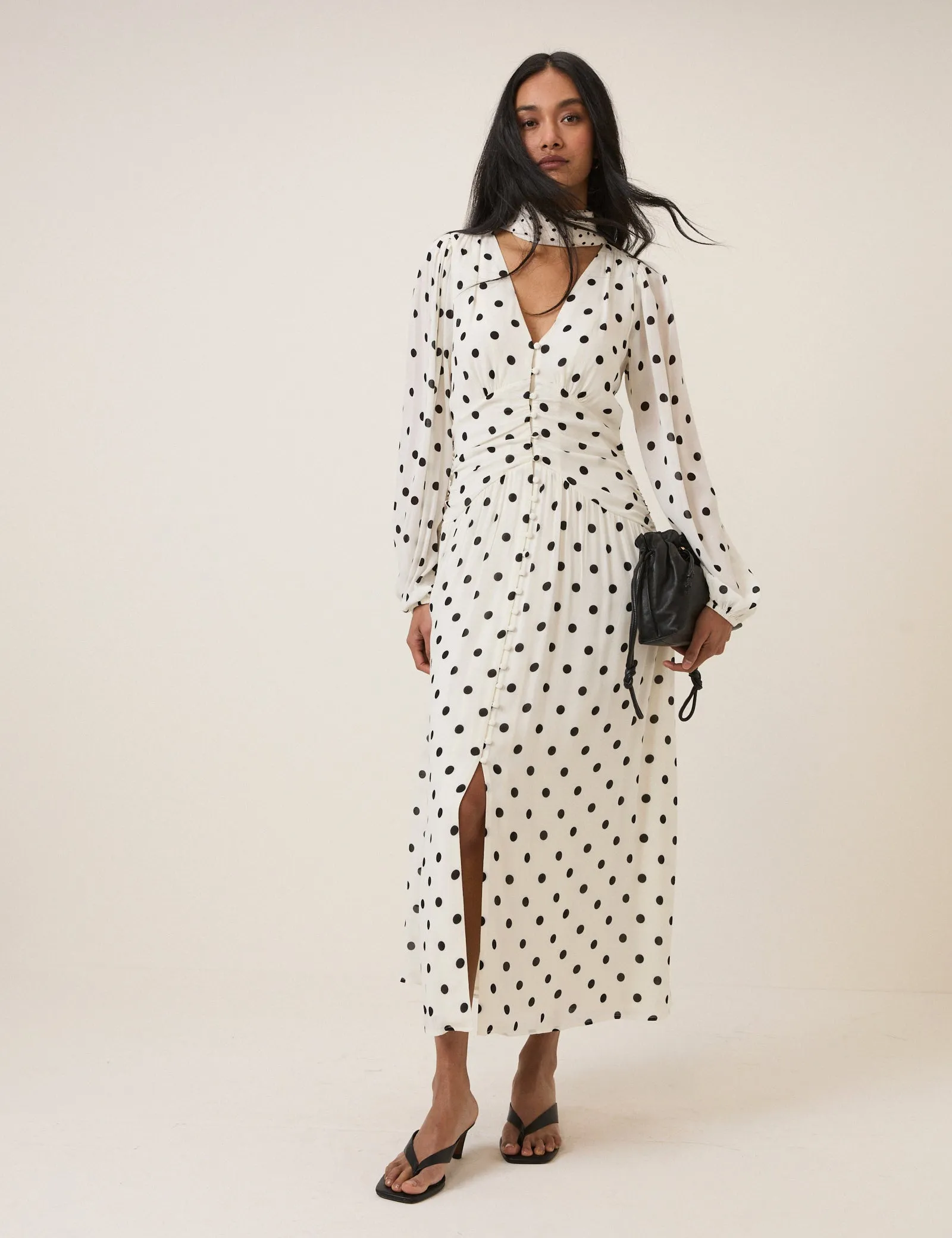 White Polka Dot Luna Midi Dress sold by Nobody's Child product image thumbnail 4