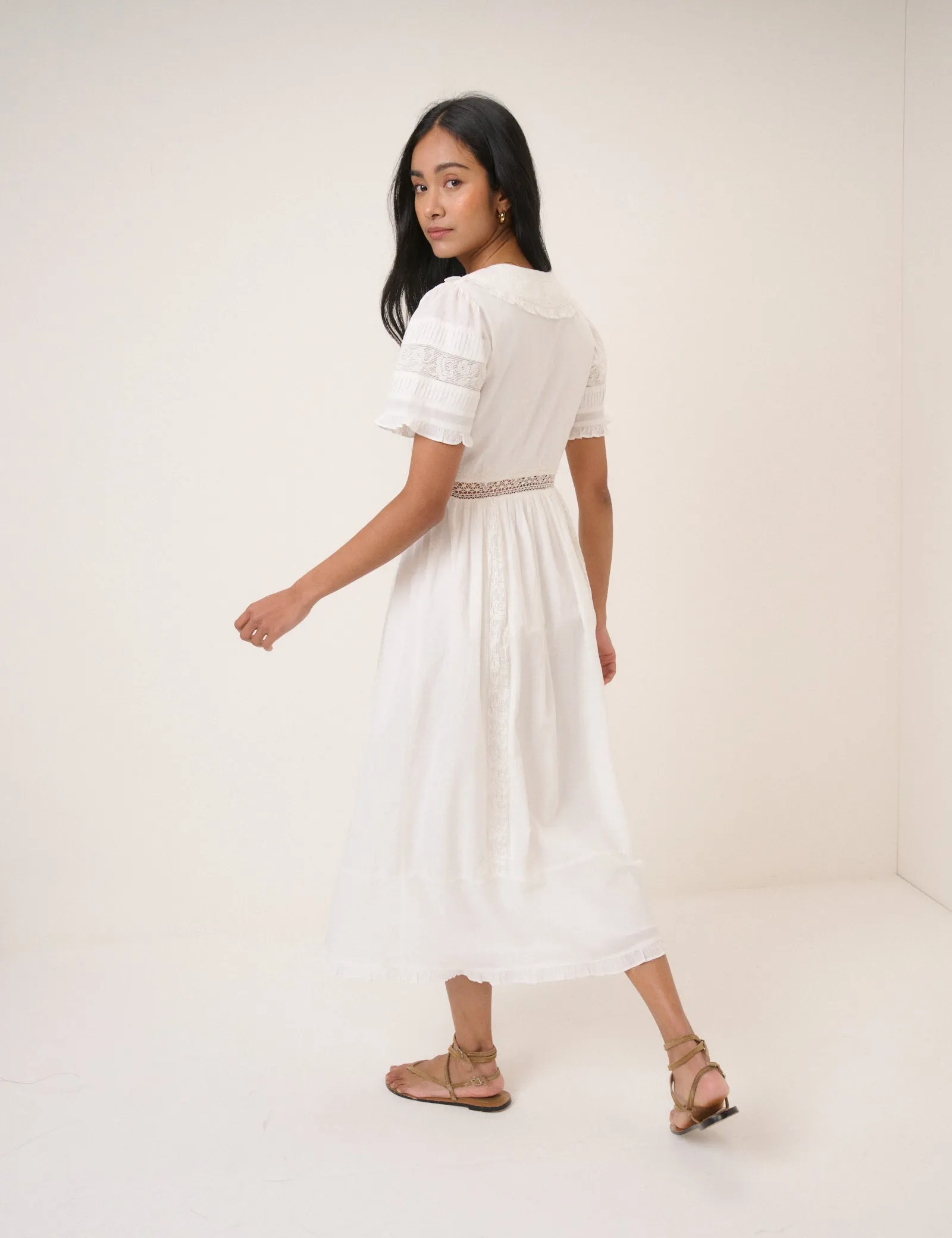 White Broderie Anglaise Tula Midi Dress sold by Nobody's Child product image thumbnail 5