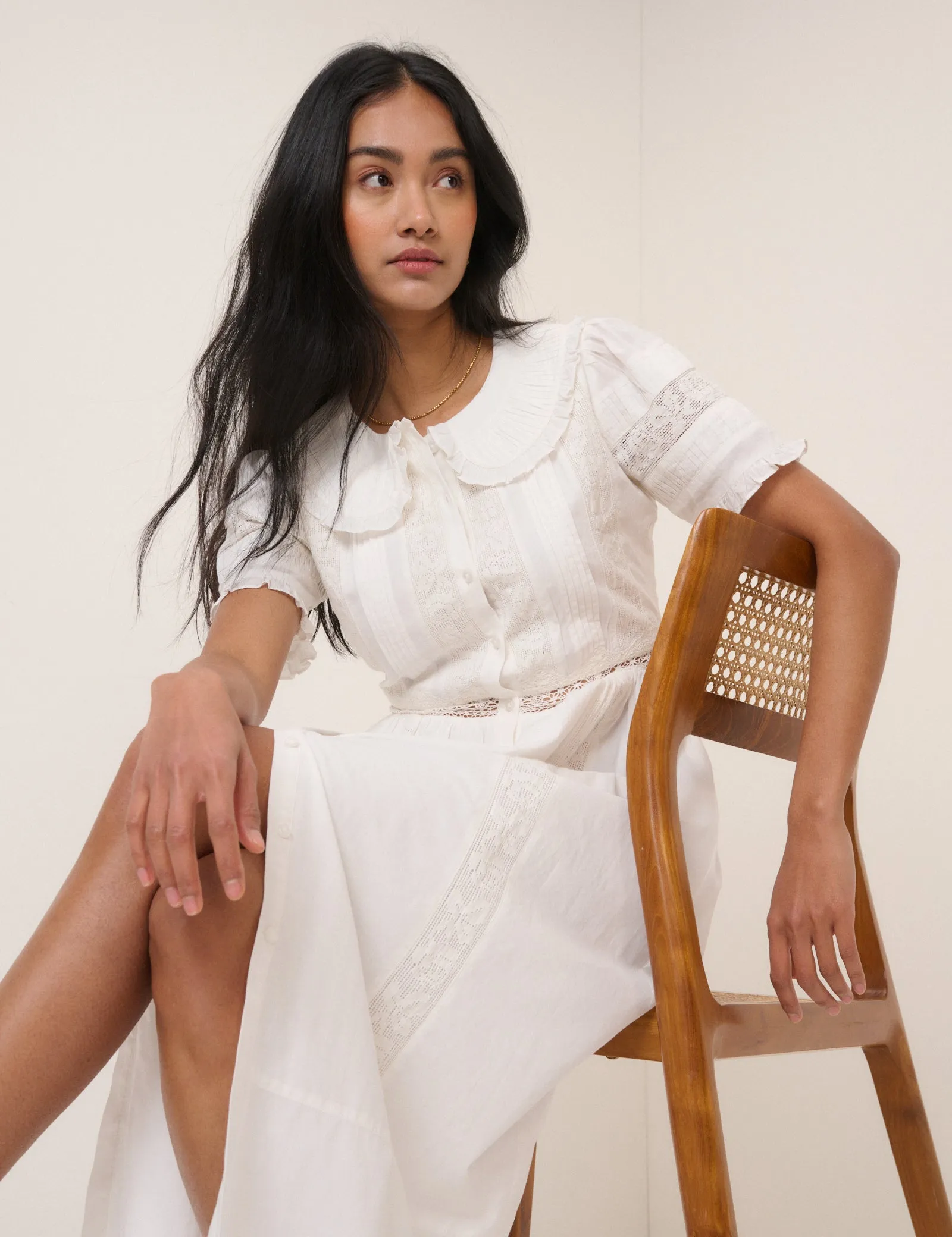 White Broderie Anglaise Tula Midi Dress sold by Nobody's Child product image thumbnail 4