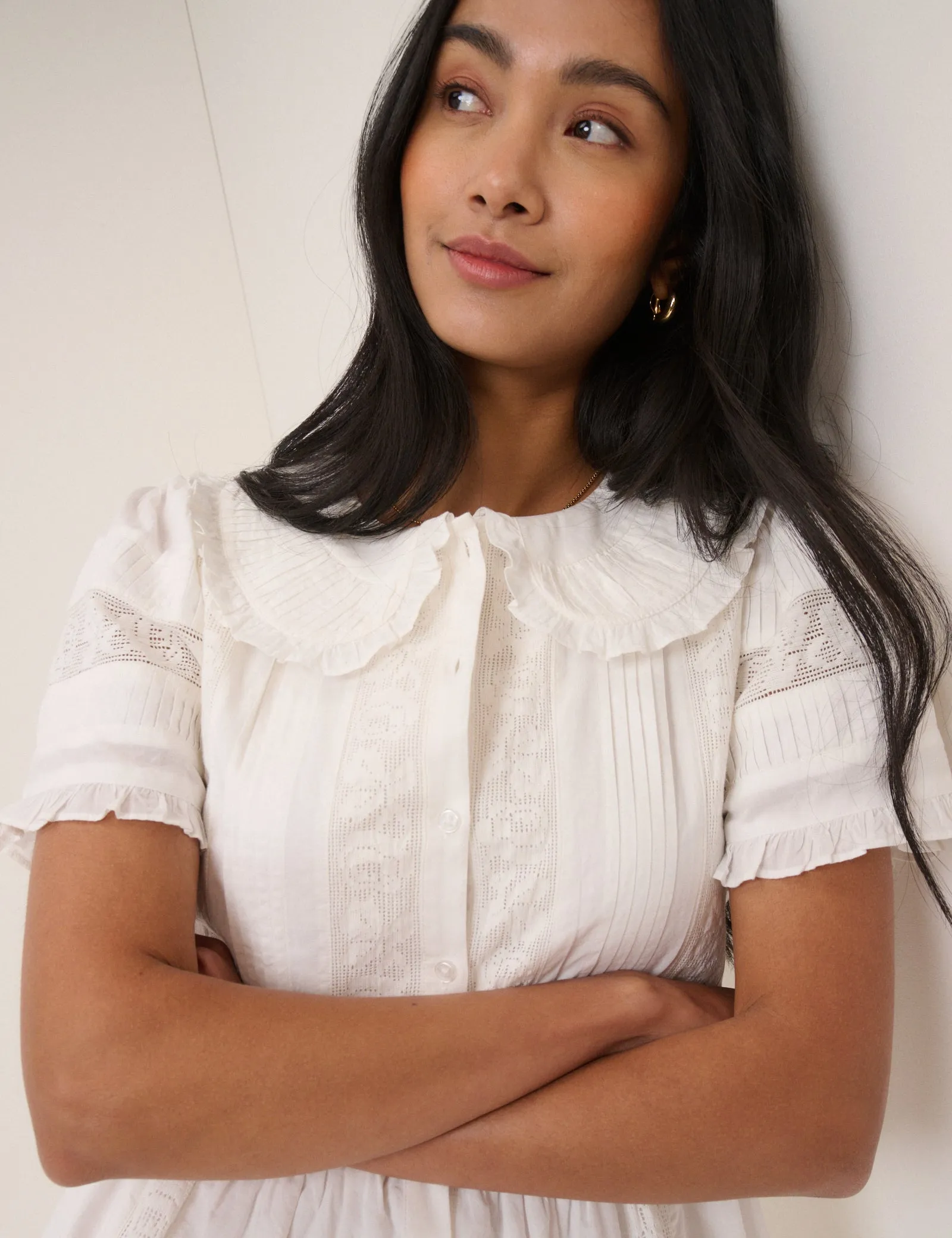 White Broderie Anglaise Tula Midi Dress sold by Nobody's Child product image thumbnail 2