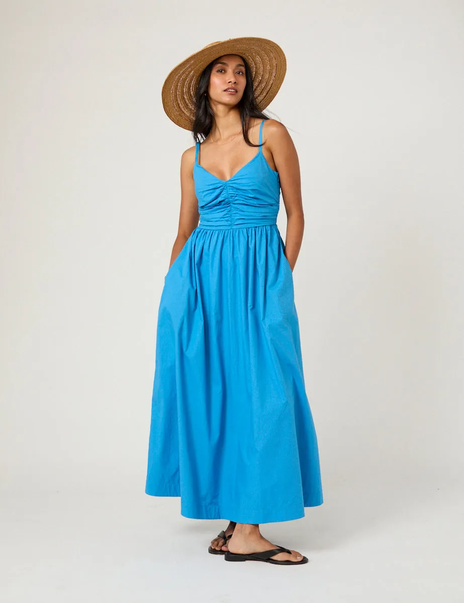 Blue Ruched Paige Midi Dress sold by Nobody's Child product image thumbnail 3