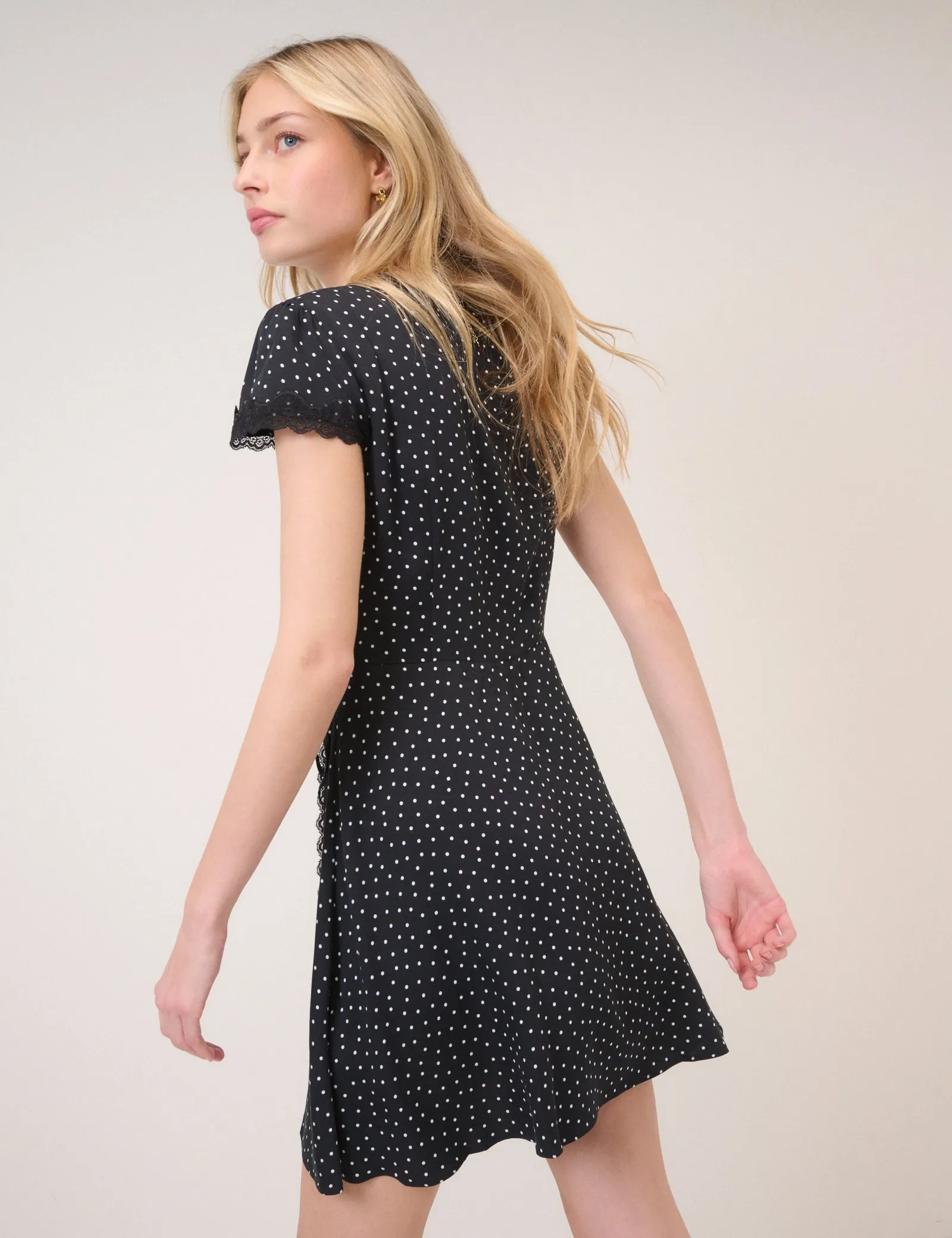 Black Polka Dot Ginny Mini Dress sold by Nobody's Child product image thumbnail 5