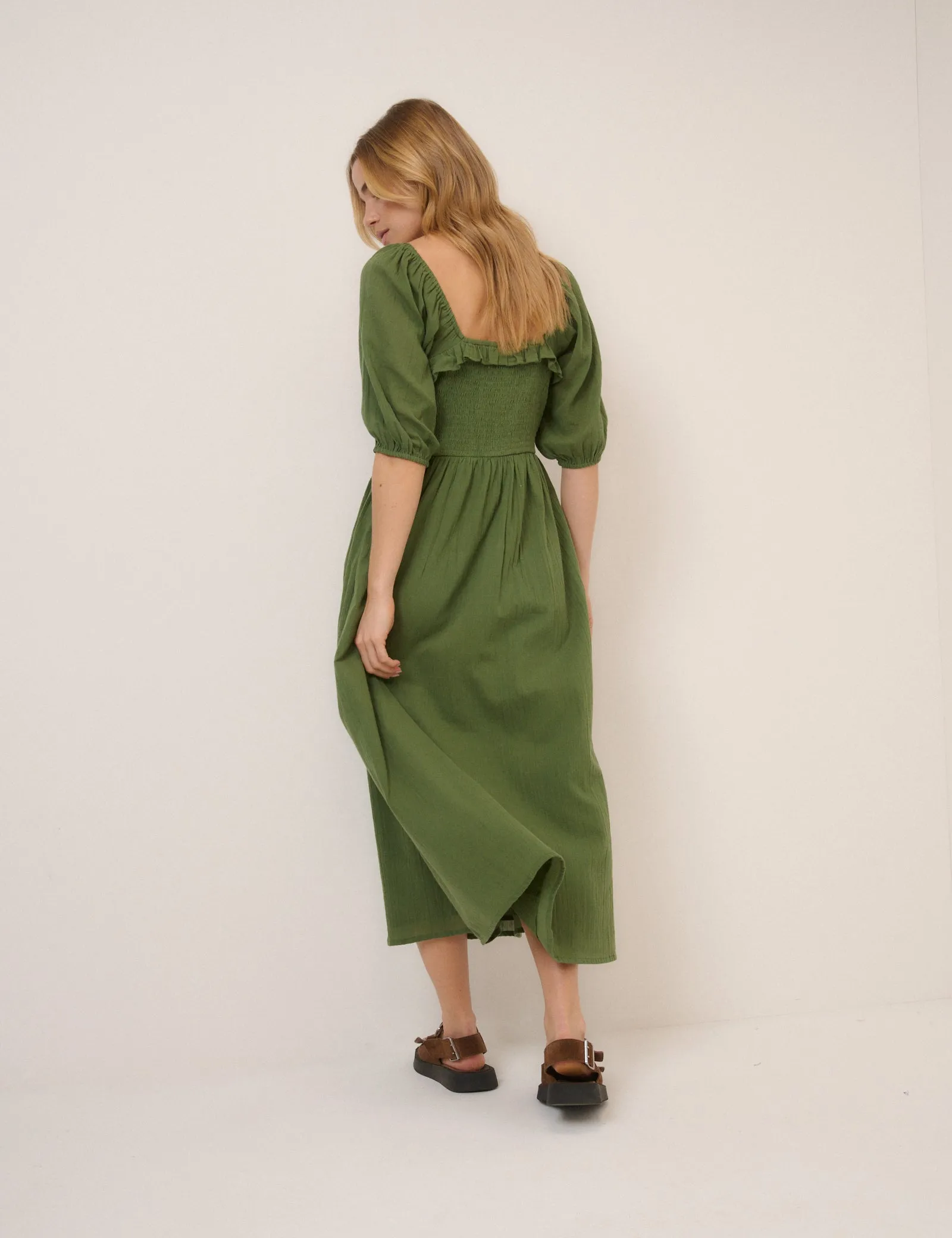 Green Puff Sleeve Annie Midi Dress sold by Nobody's Child product image thumbnail 5