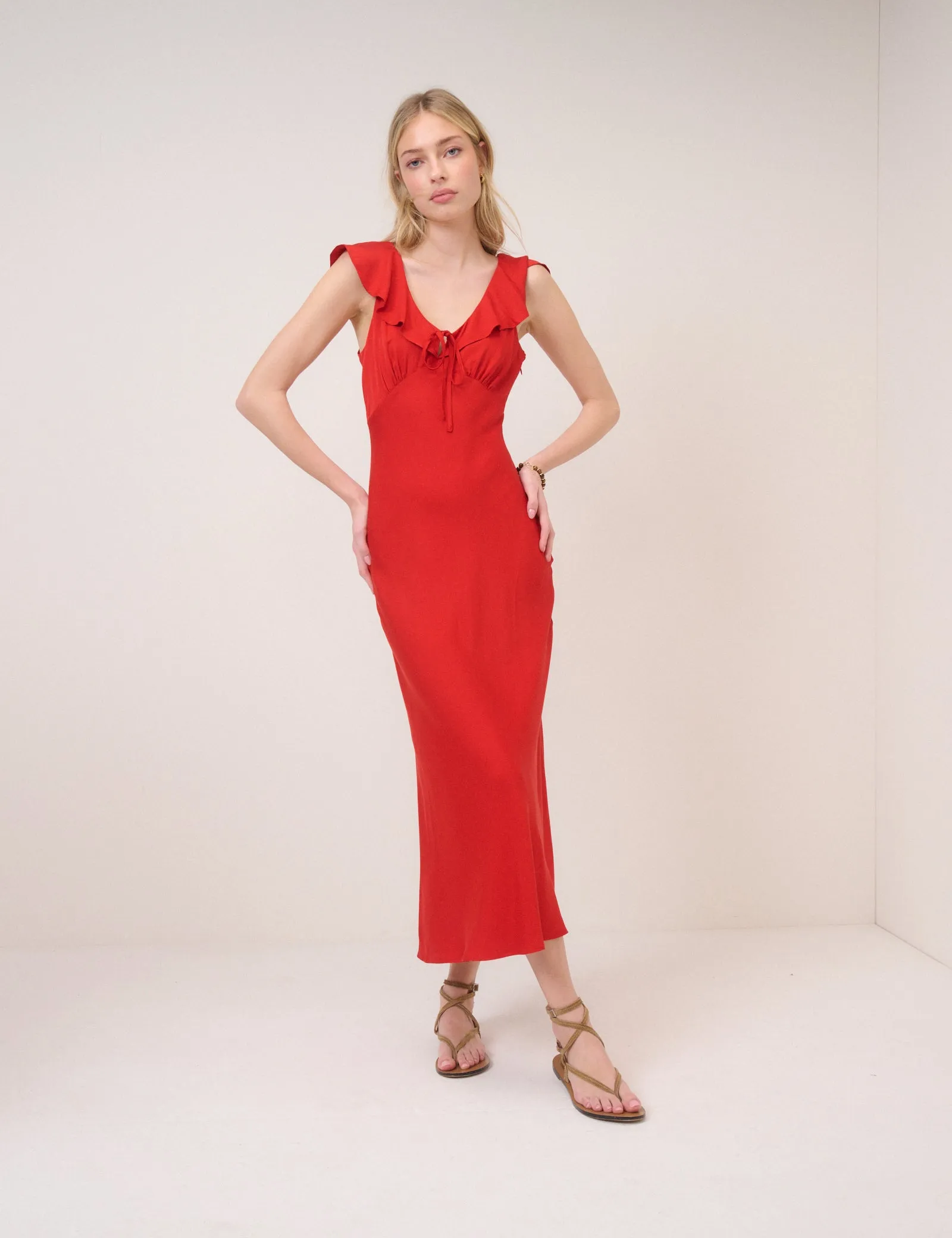 Red Cleo Midi Slip Dress sold by Nobody's Child