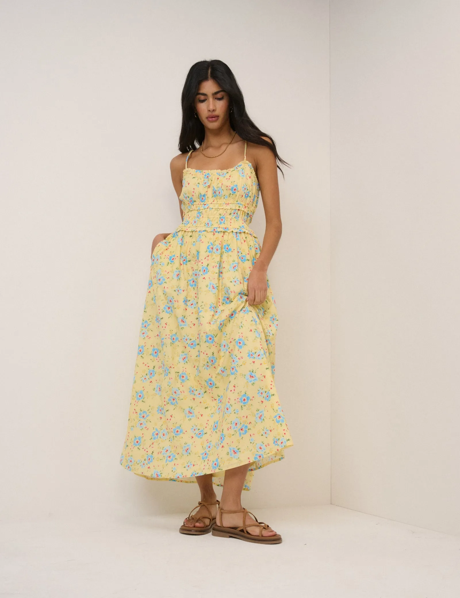 Yellow Floral Alina Midi Dress sold by Nobody's Child
