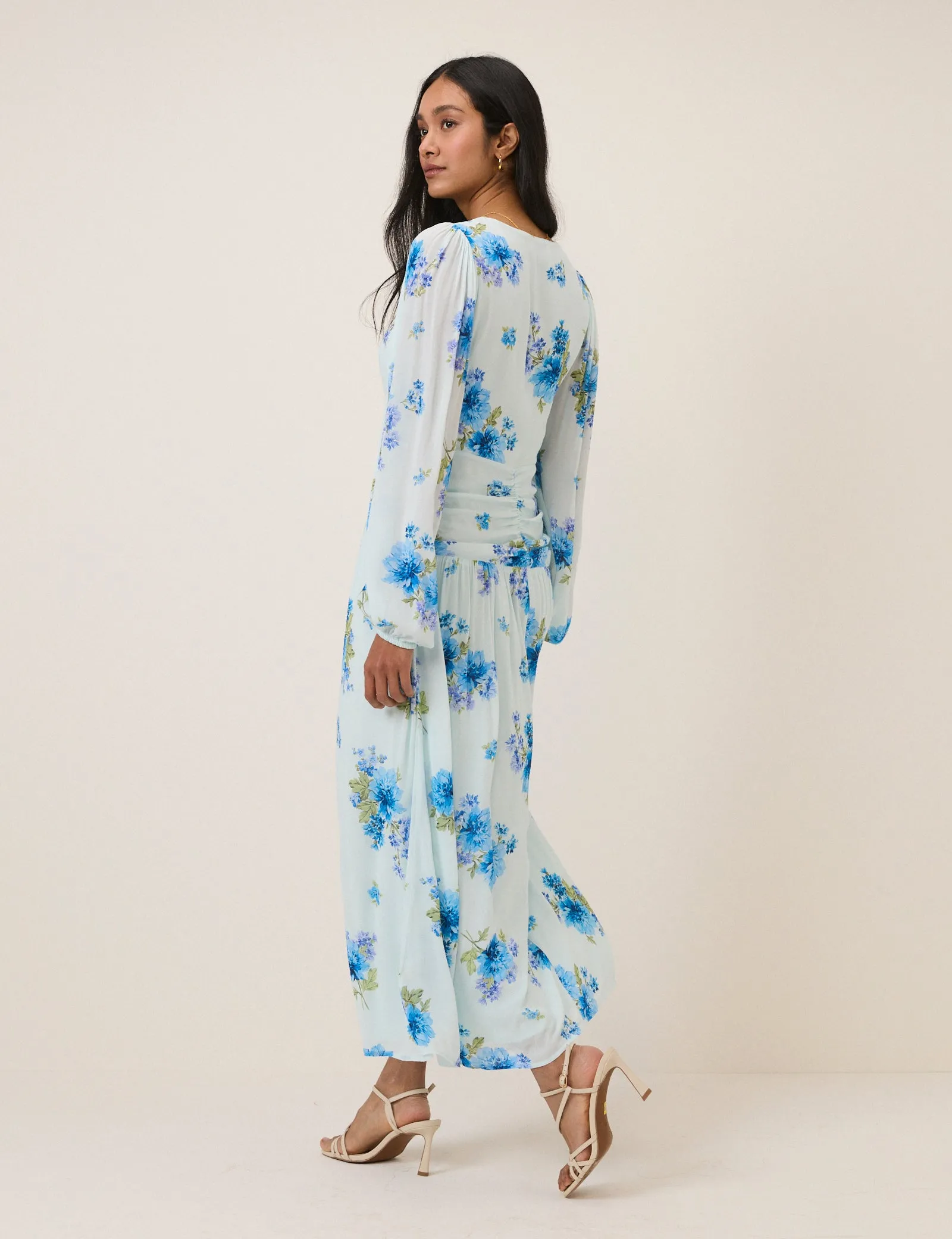 Blue Floral Long Sleeve Luna Midi Dress sold by Nobody's Child product image thumbnail 5