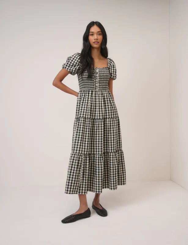 Black Gingham Tiered Joss Midi Dress sold by Nobody's Child