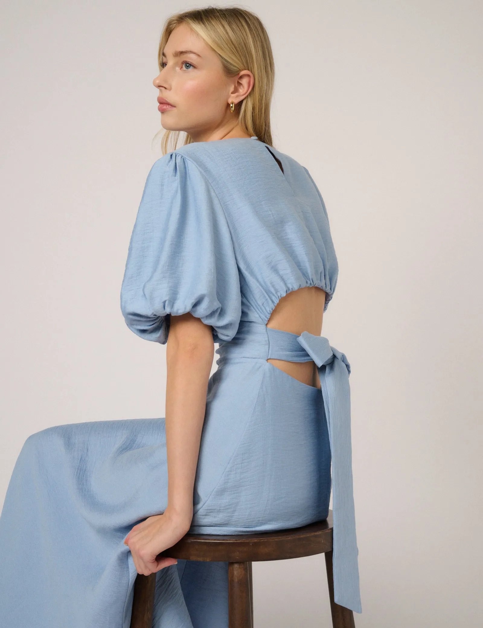 Blue Puff Sleeve Symran Midi Dress sold by Nobody's Child product image thumbnail 2