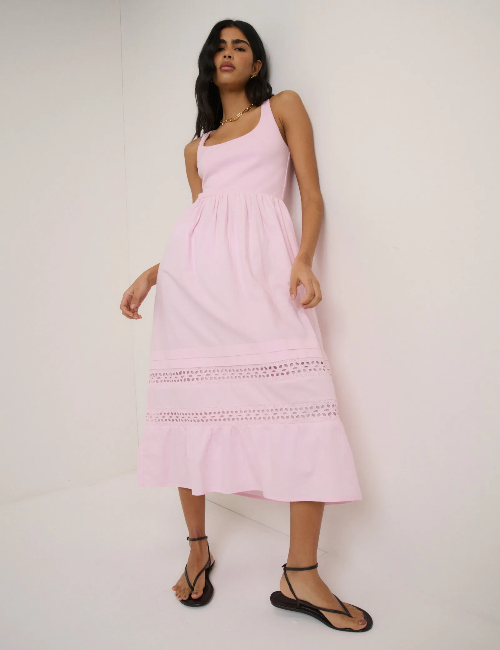 Pink Scoop Neck Everleigh Midi Dress sold by Nobody's Child product image thumbnail 3