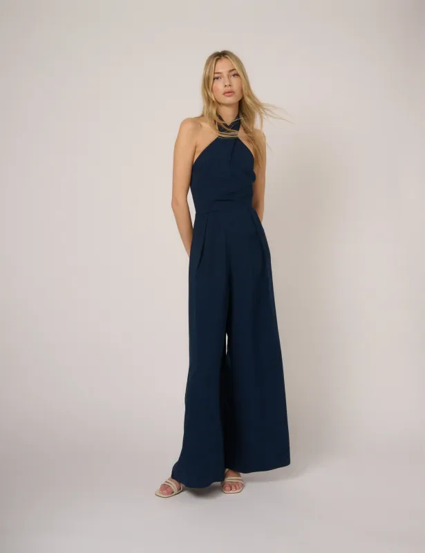 Navy Halterneck Shelby Jumpsuit sold by Nobody's Child