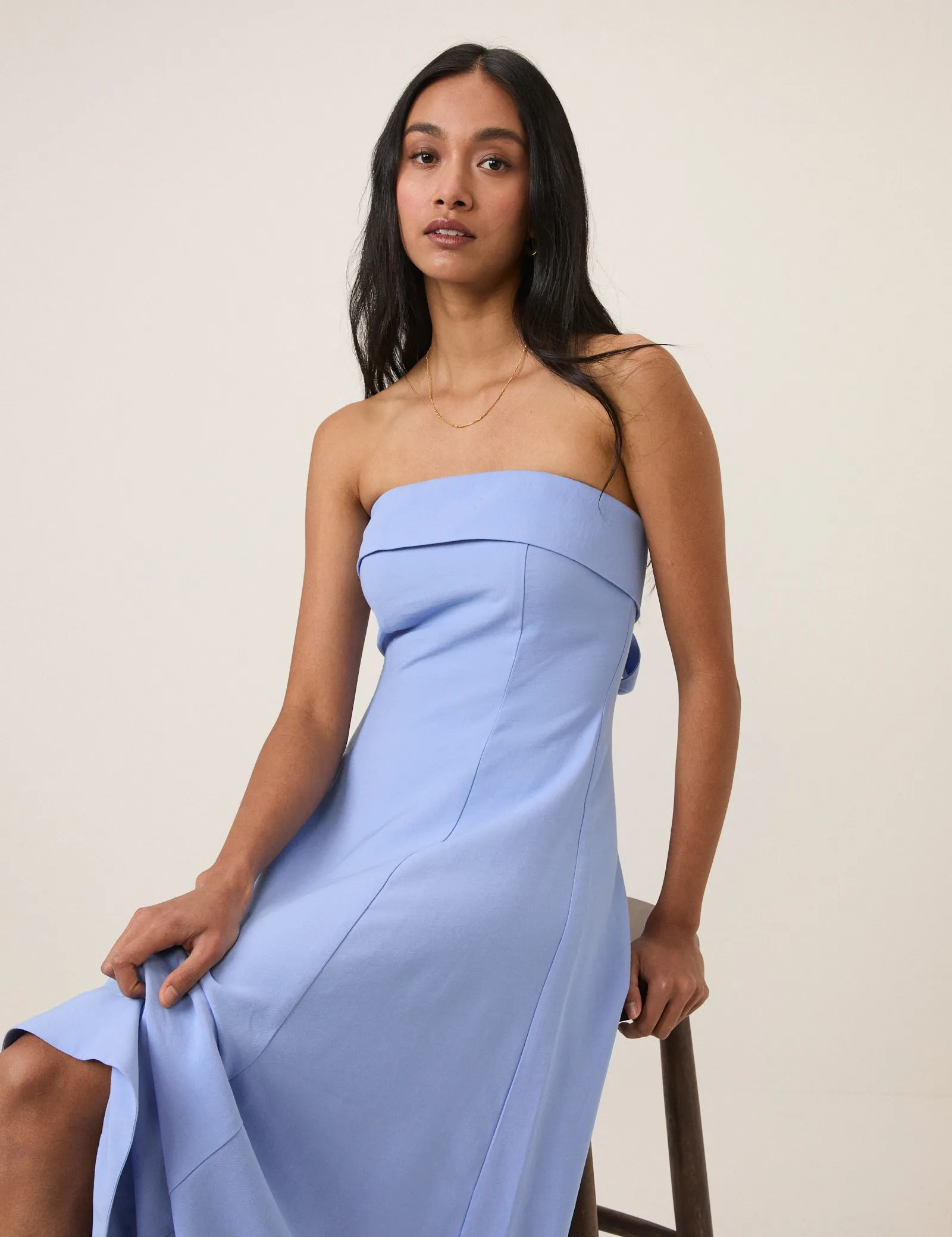 Blue Bow Back Chelsea Midi Dress sold by Nobody's Child product image thumbnail 4