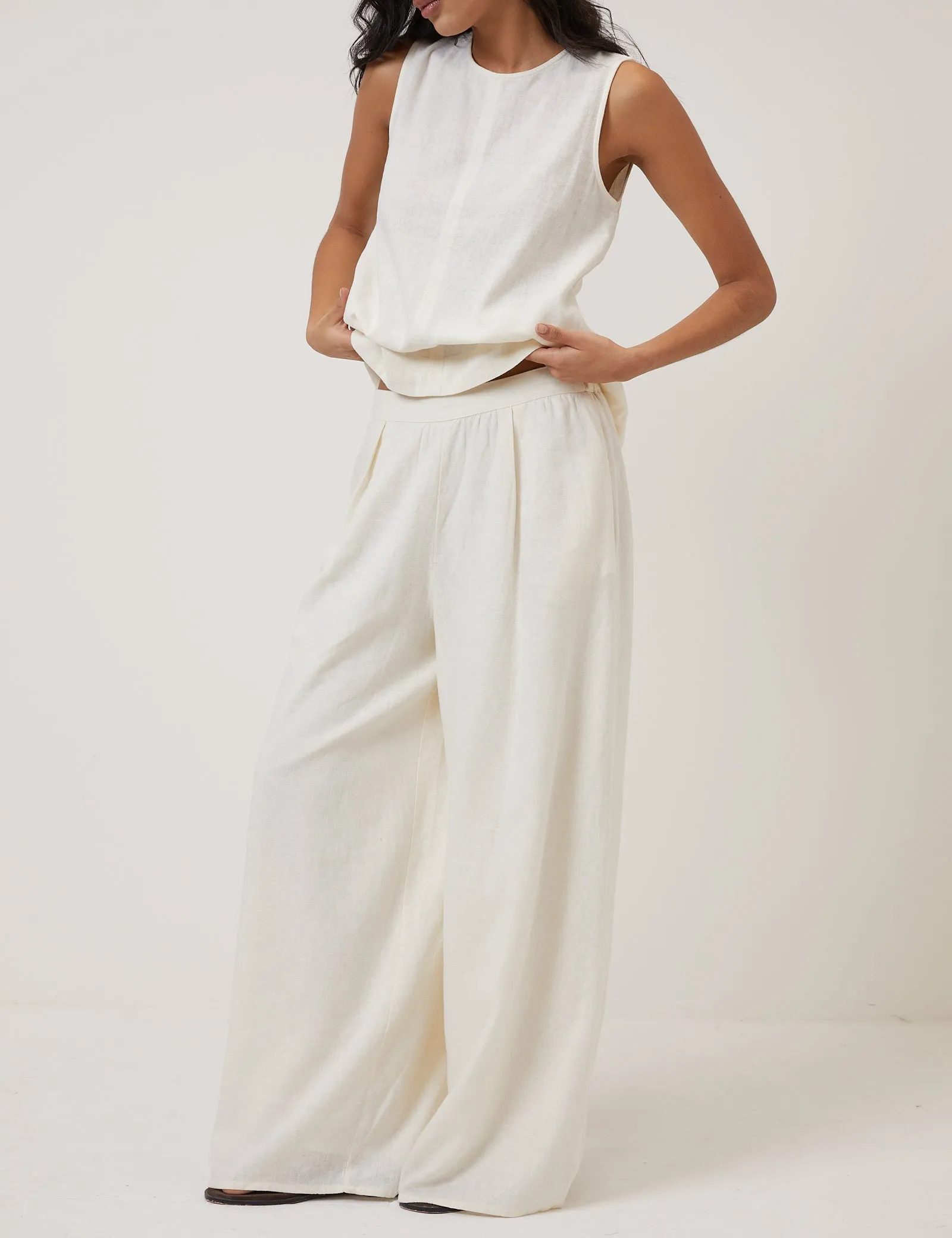 Cream Linen-blend Wide Leg Trousers sold by Nobody's Child product image thumbnail 2