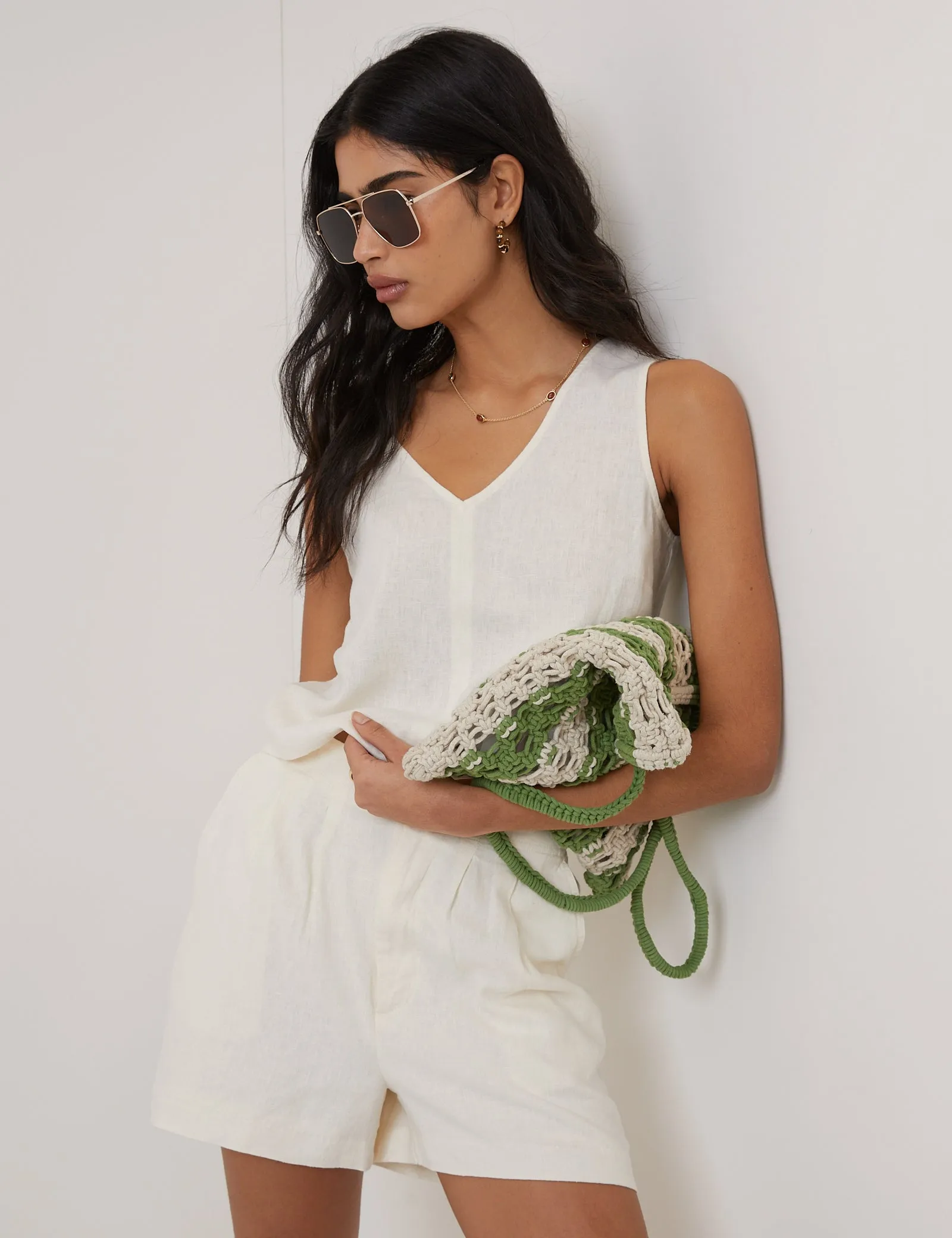White Linen-Blend V-Neck Cropped Top sold by Nobody's Child product image thumbnail 2