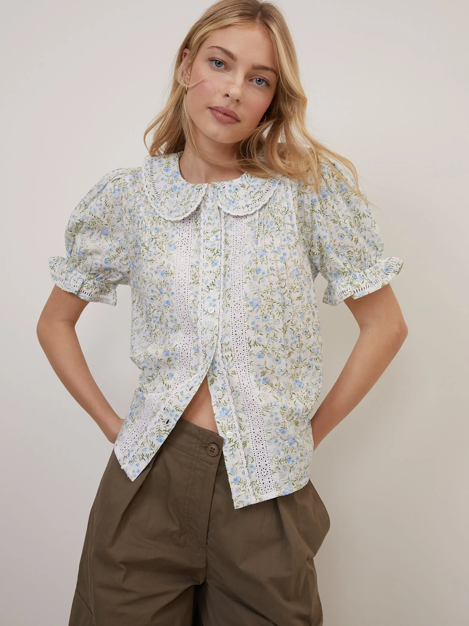 White Floral Peter Pan Blouse sold by Nobody's Child