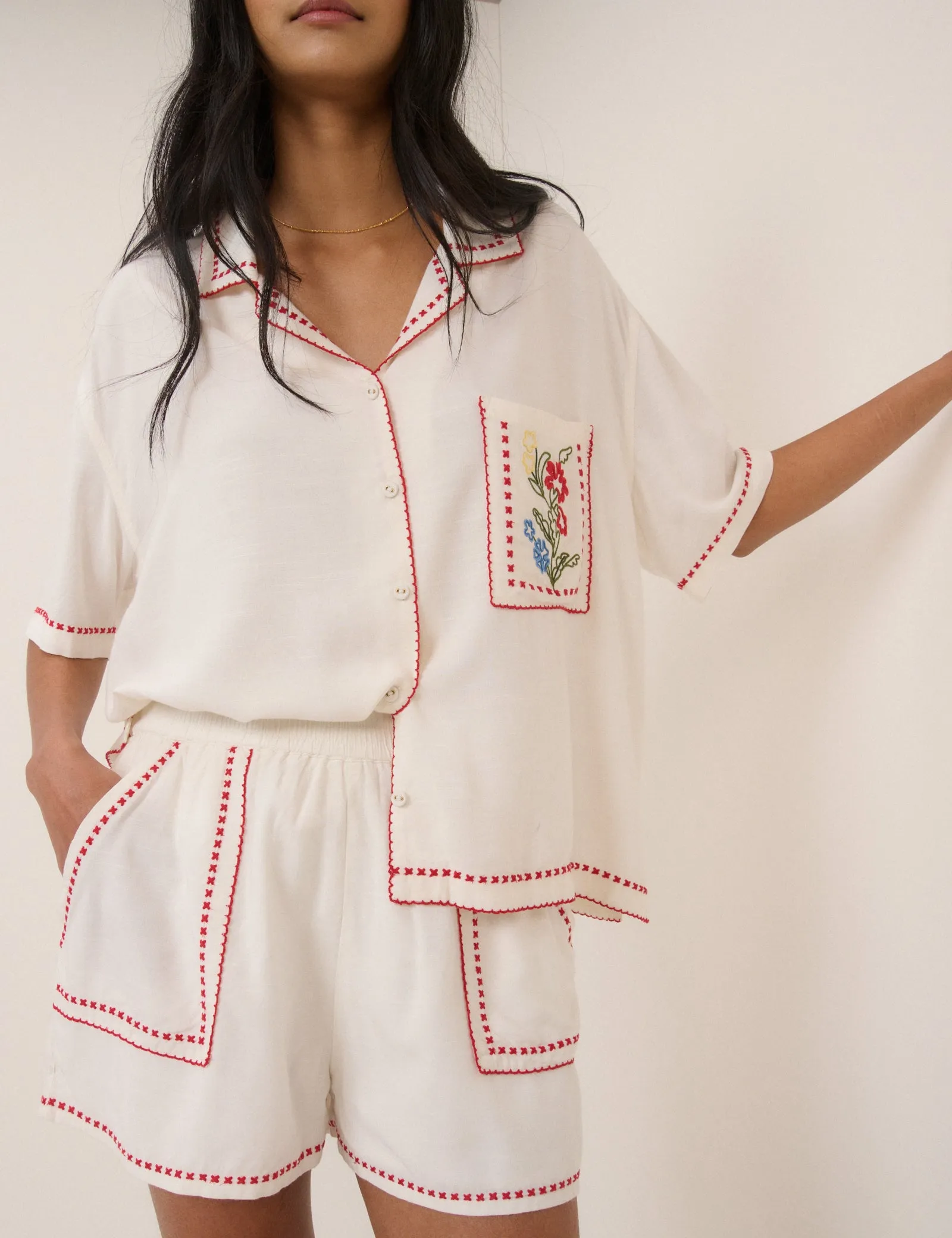 White Embroidered Shorts sold by Nobody's Child