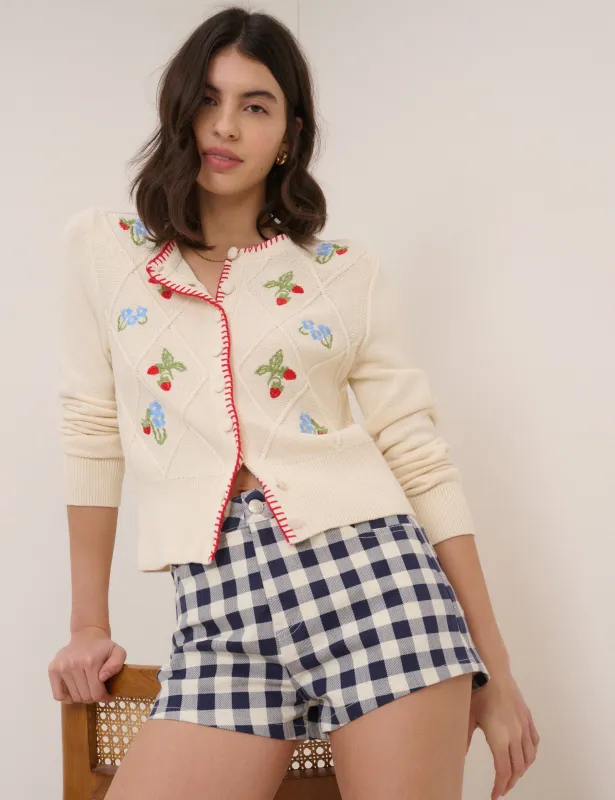 Navy Denim Gingham Mini Shorts made by Nobody's Child