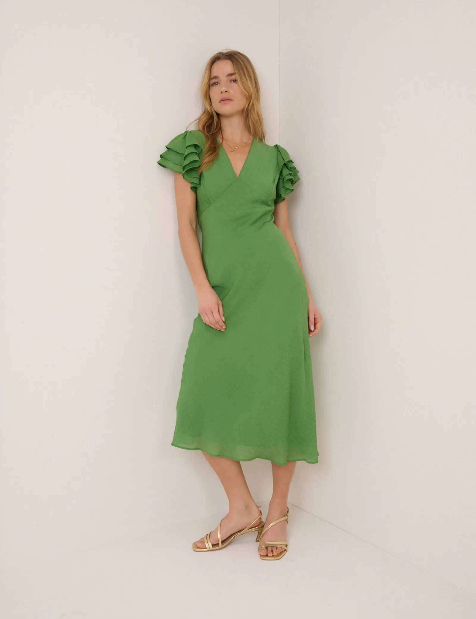 Green Frill Sleeve Layla Midi Dress sold by Nobody's Child product image thumbnail 3