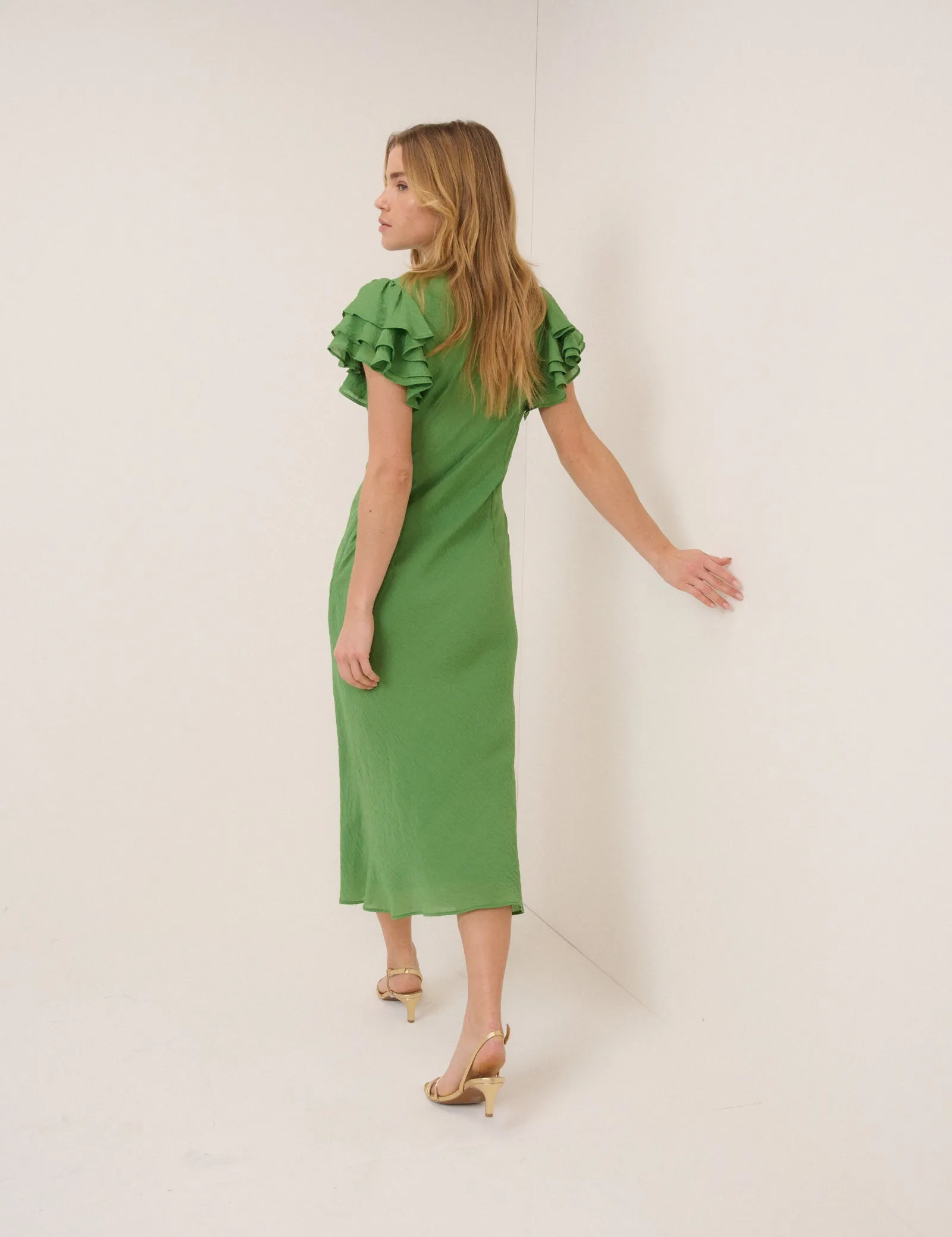 Green Frill Sleeve Layla Midi Dress sold by Nobody's Child product image thumbnail 5