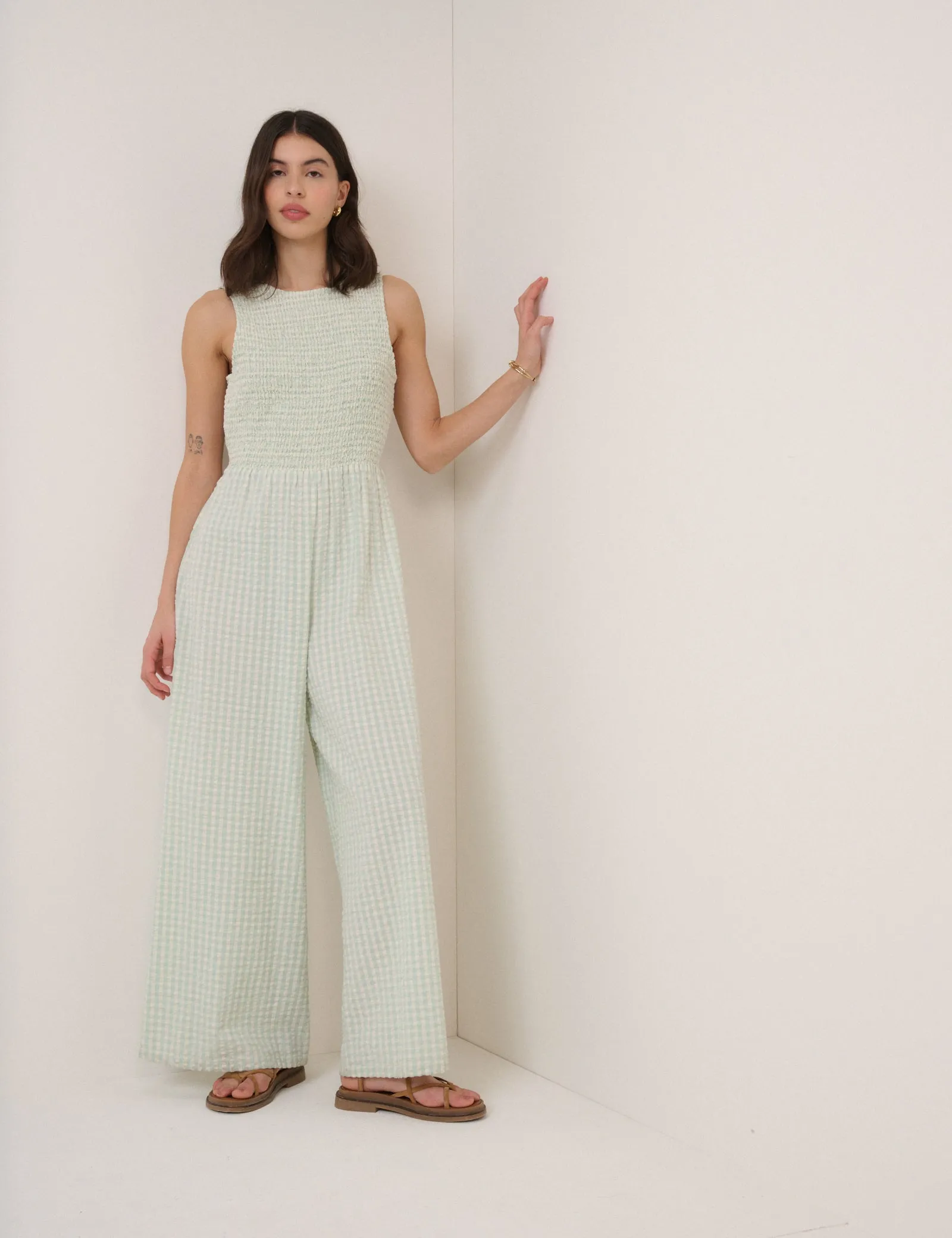 Mint Green Gingham Ruth Jumpsuit sold by Nobody's Child