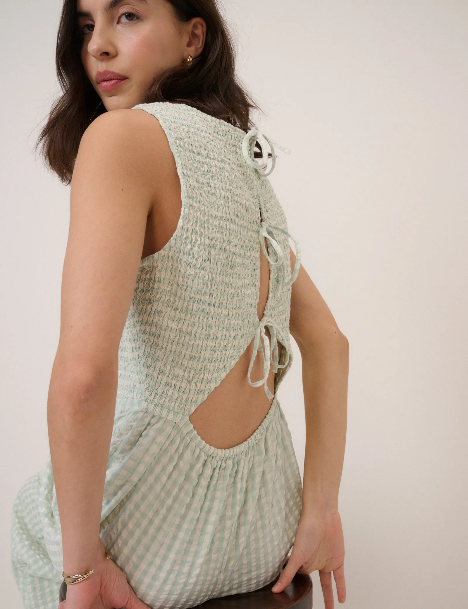 Mint Green Gingham Ruth Jumpsuit sold by Nobody's Child product image thumbnail 2