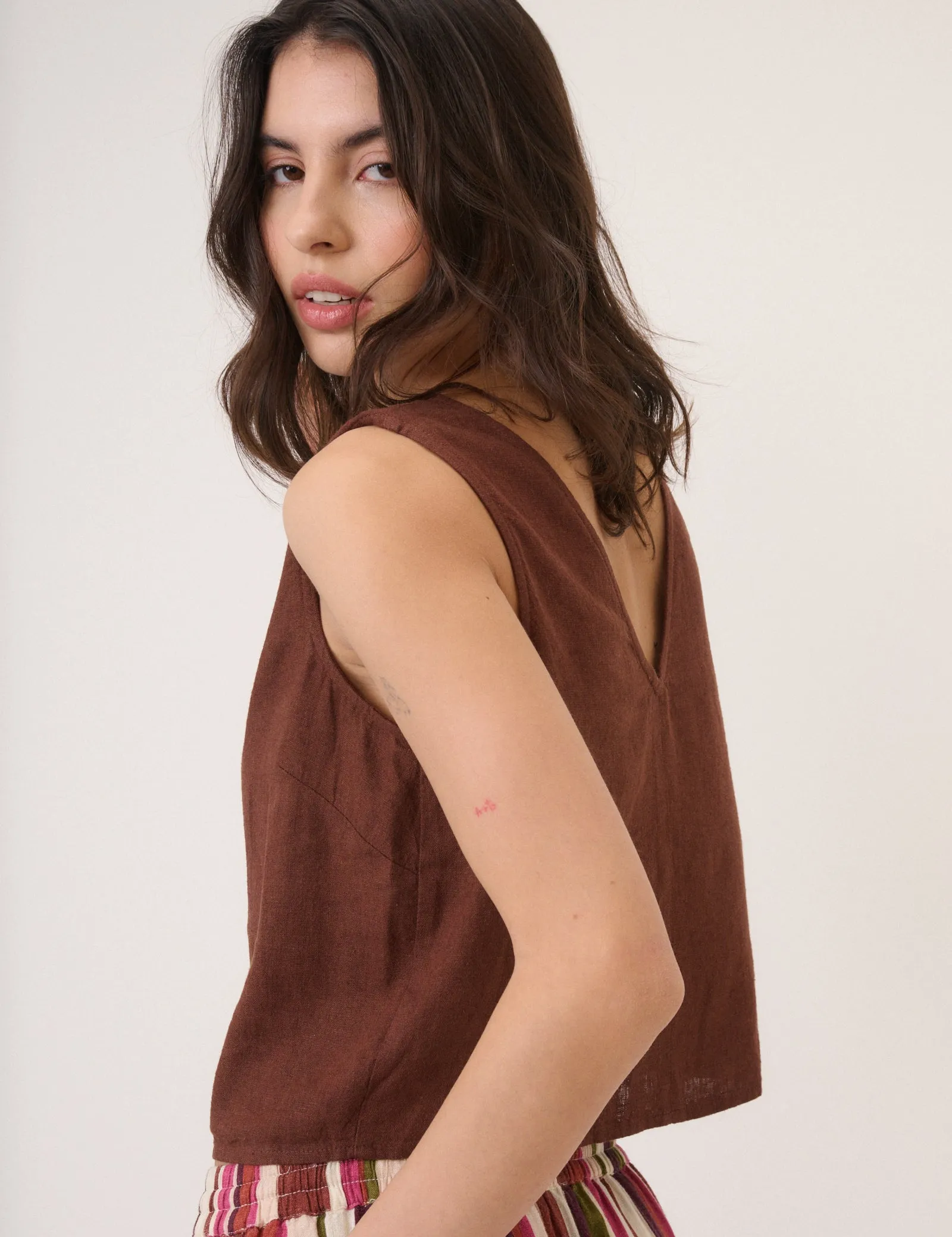 Brown Linen-Blend Swing Top sold by Nobody's Child