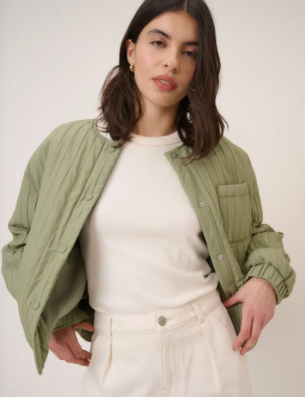 Green Quilted Bomber Jacket sold by Nobody's Child