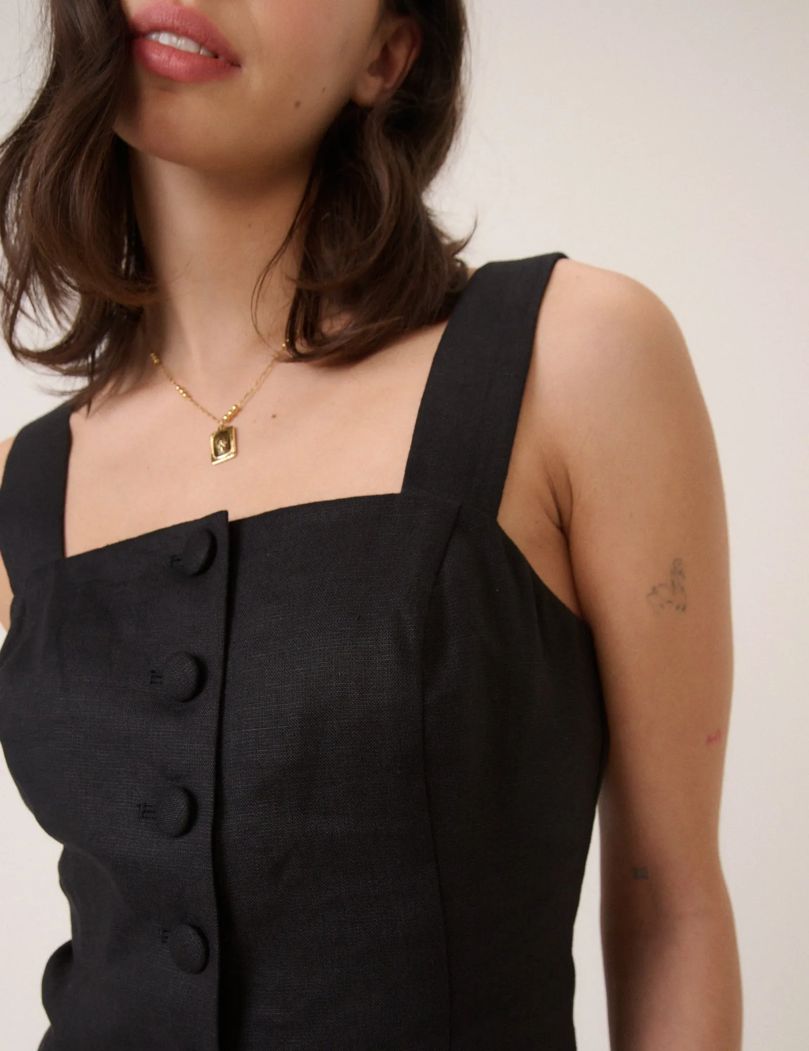 Black Strappy Linen-Blend Waistcoat sold by Nobody's Child product image thumbnail 2