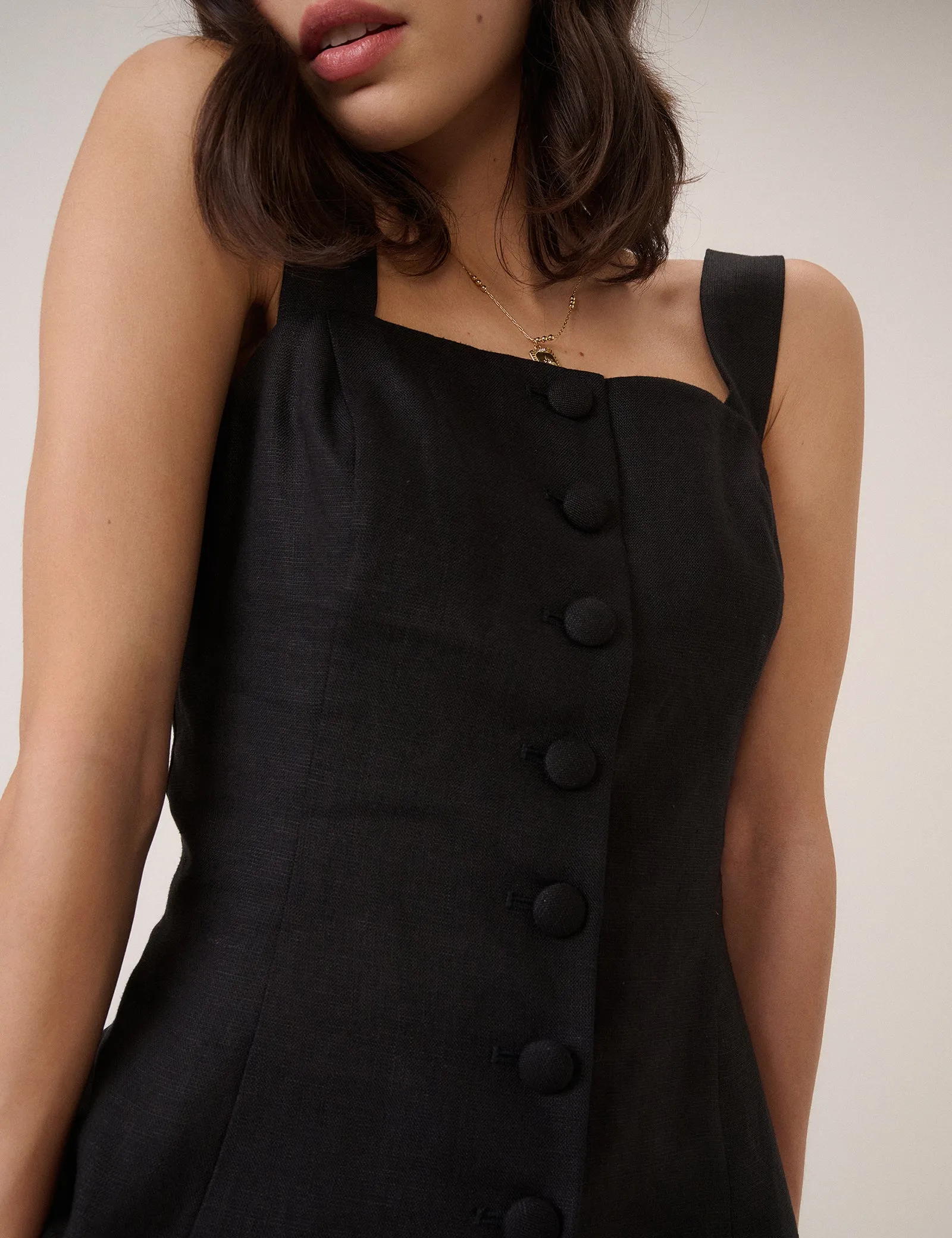 Black Strappy Linen-Blend Waistcoat sold by Nobody's Child product image thumbnail 4