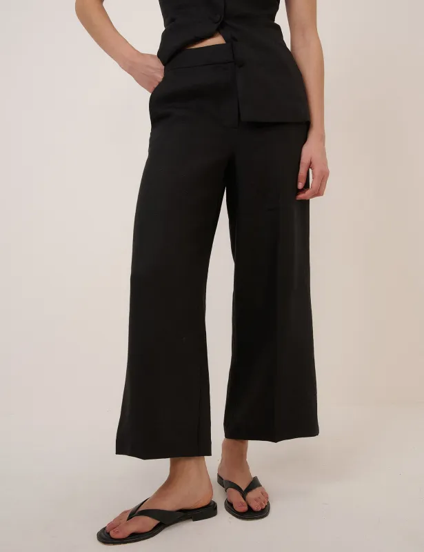 Black Cropped Flat Front Trousers sold by Nobody's Child