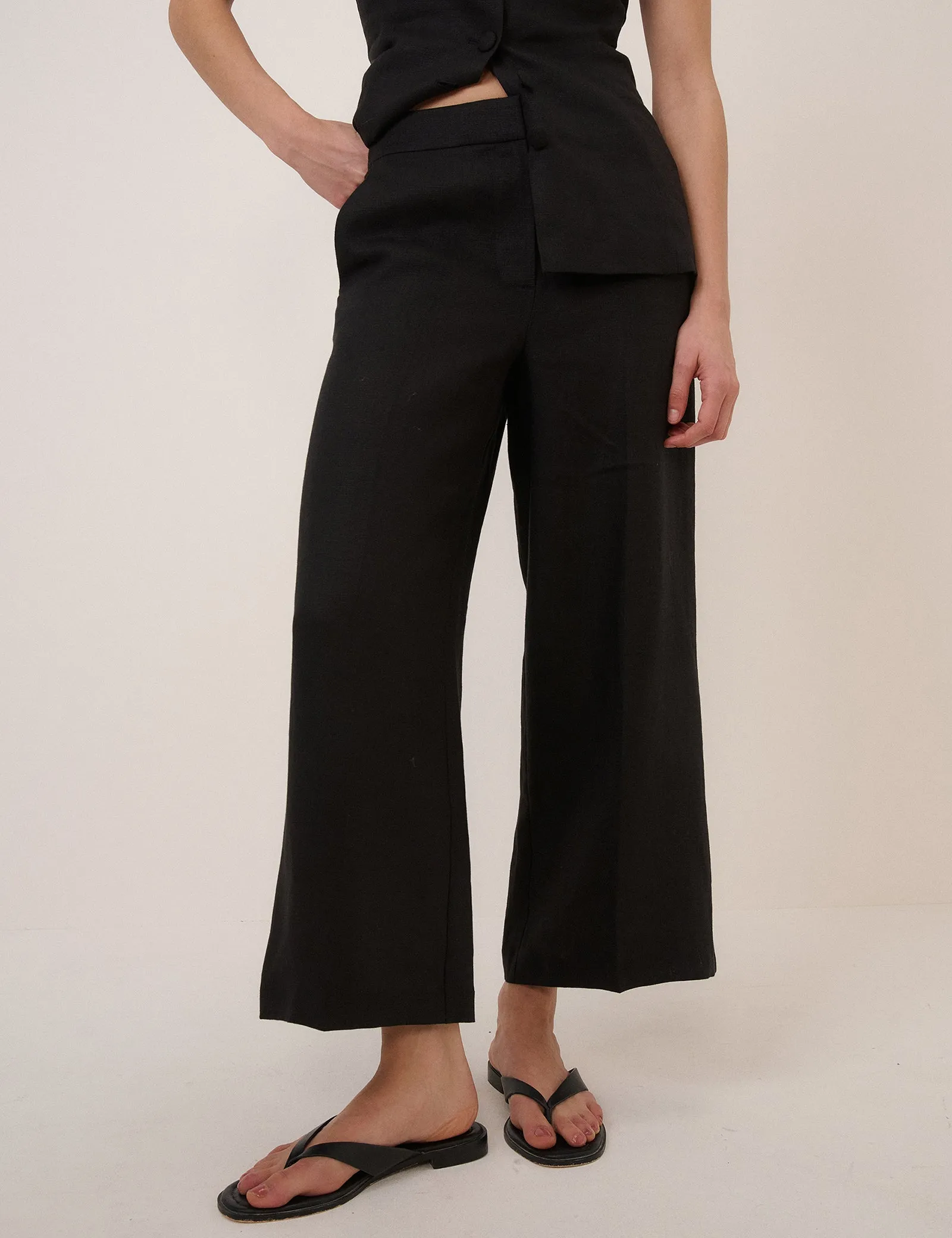 Black Cropped Flat Front Trousers sold by Nobody's Child