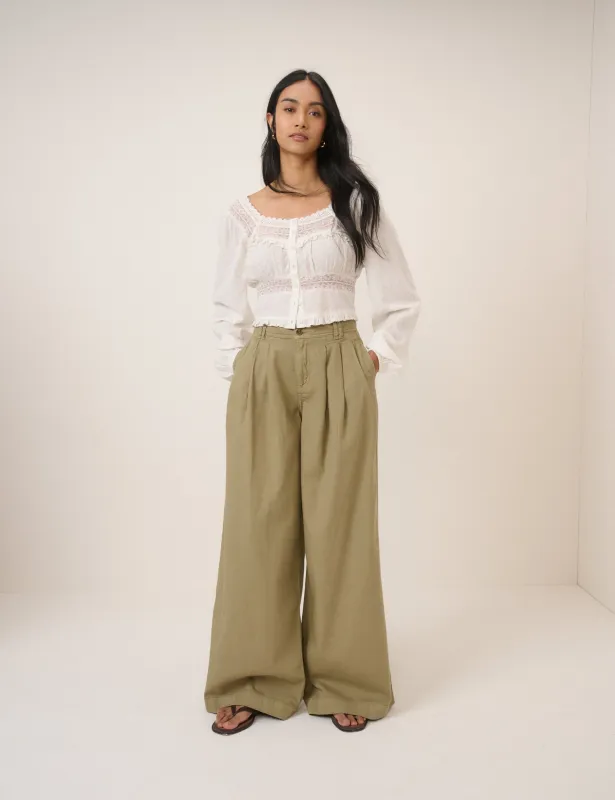 Green Pleated Wide Leg Trousers sold by Nobody's Child