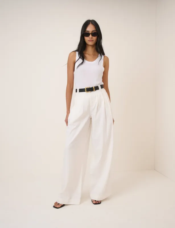 White Pleated Wide Leg Trousers sold by Nobody's Child