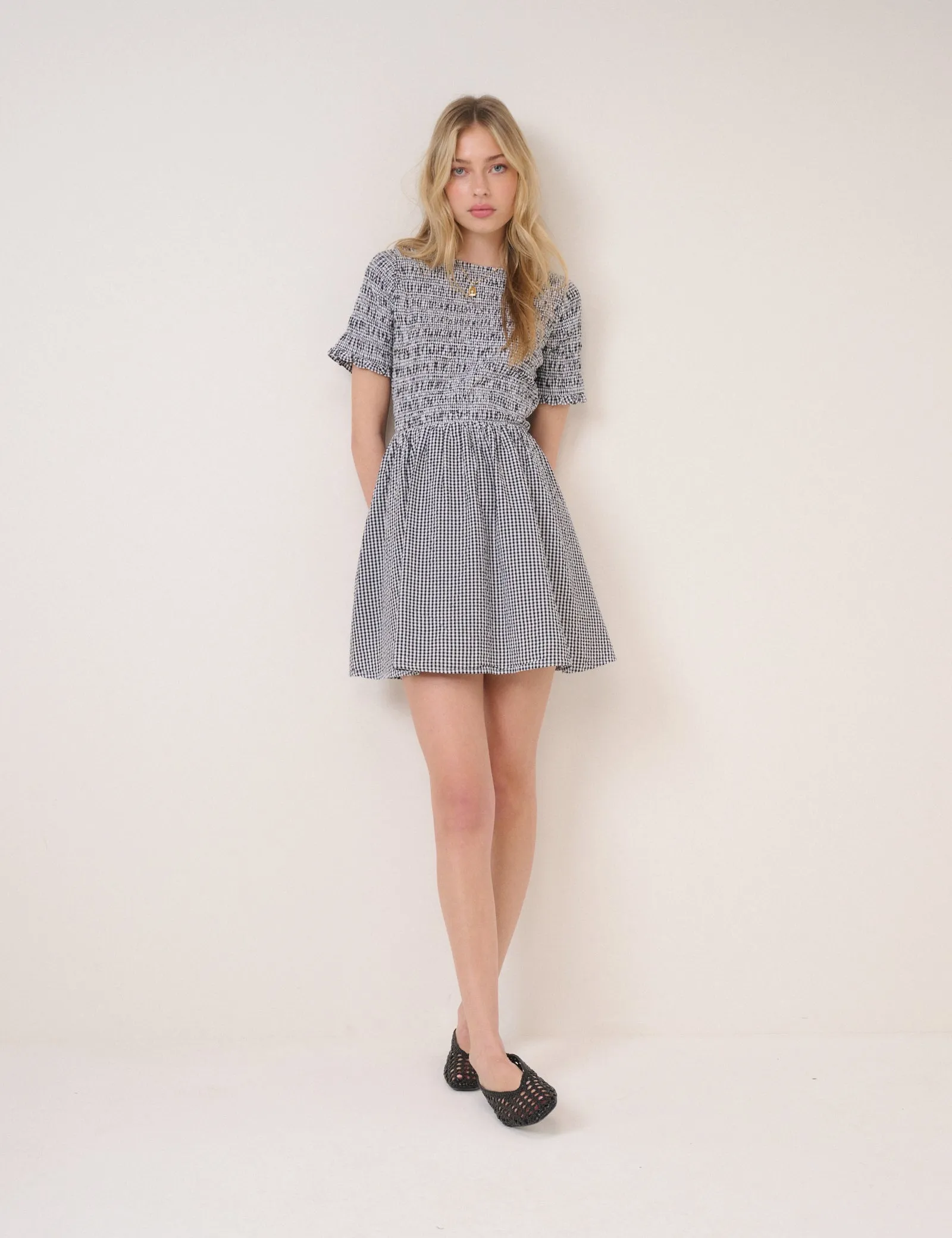 Black Gingham Leah Mini Dress sold by Nobody's Child