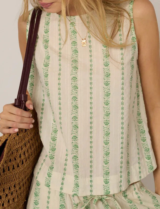 Cream Printed Linen-Blend Swing Top sold by Nobody's Child