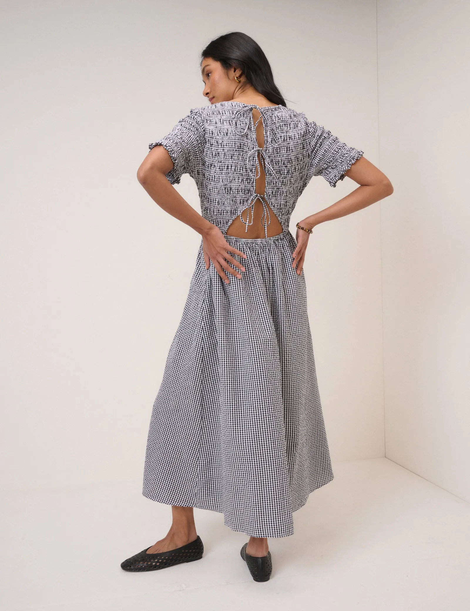 Navy Gingham Shirred Leah Midi Dress sold by Nobody's Child product image thumbnail 5