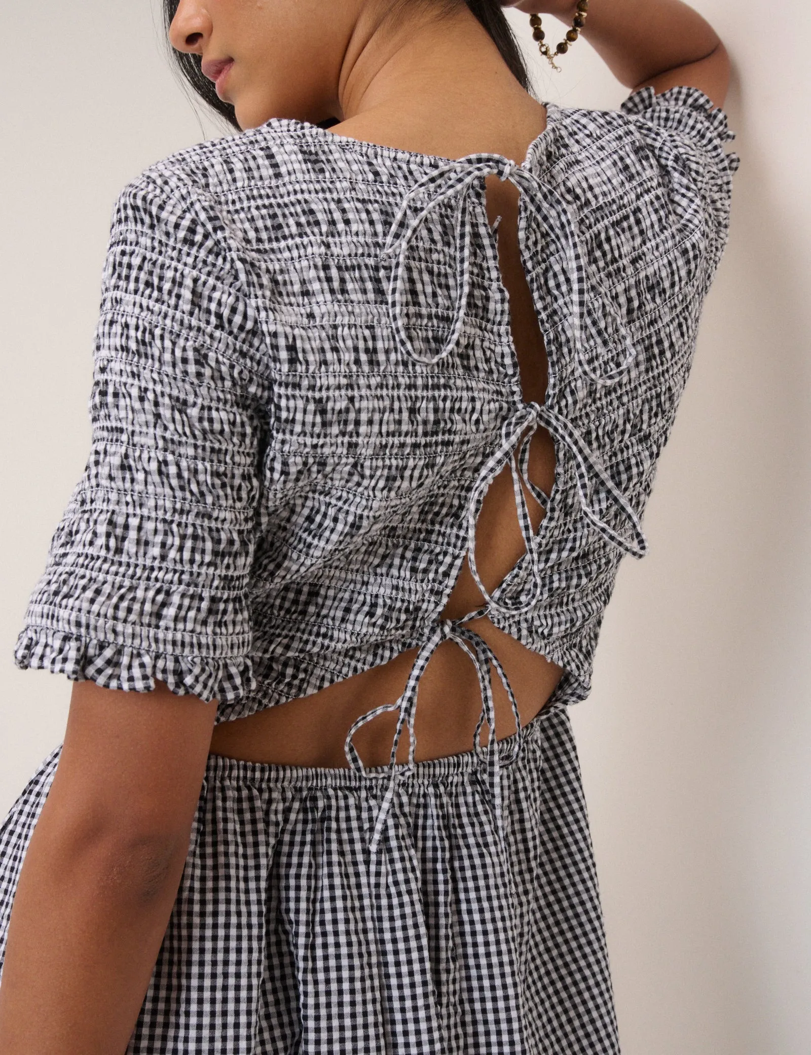 Navy Gingham Shirred Leah Midi Dress sold by Nobody's Child product image thumbnail 2